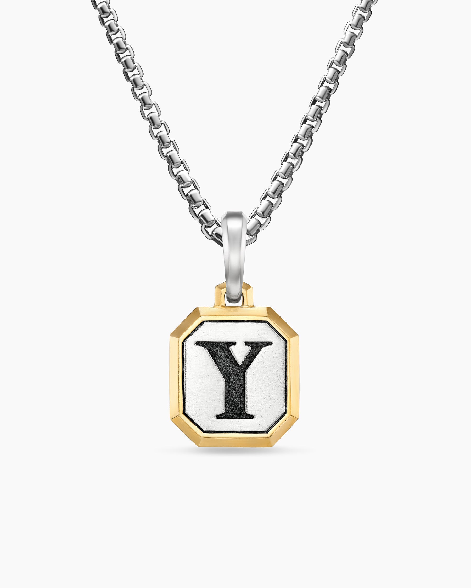 Y Initial Amulet in Sterling Silver with 14K Yellow Gold, 17mm