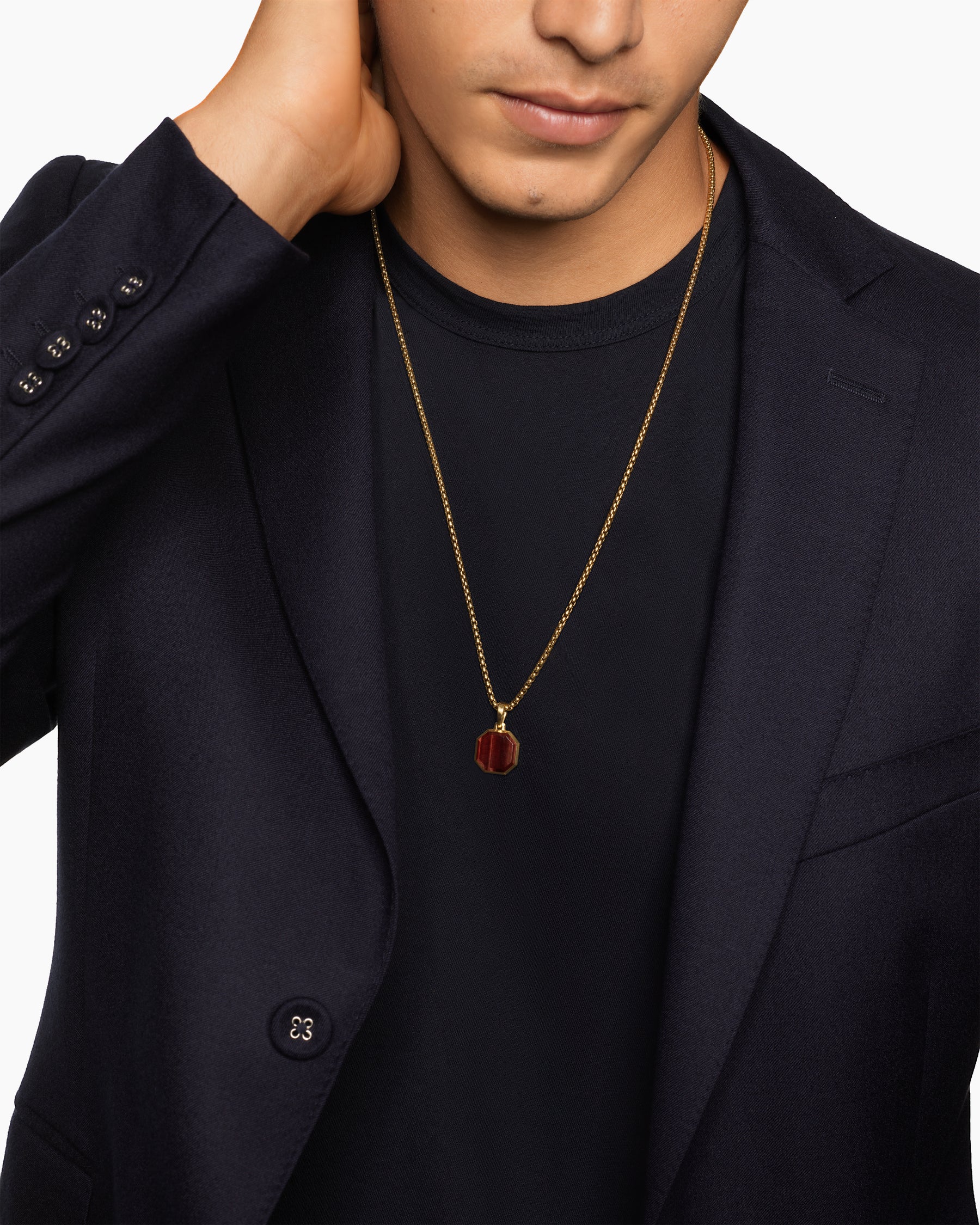Alternative view of Faceted Stone Amulet in 18K Yellow Gold with Red Tiger's Eye, 16mm