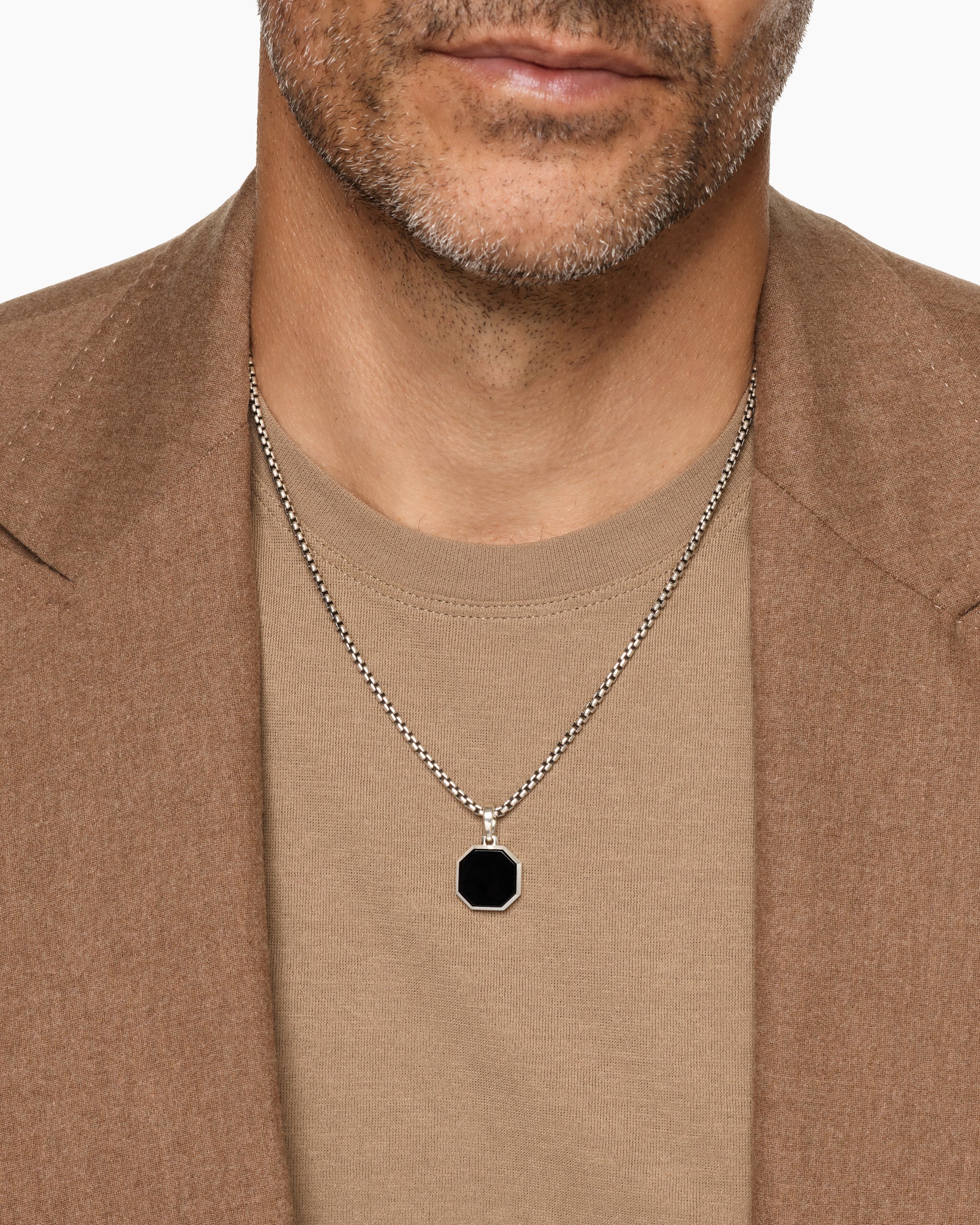Alternative view of Faceted Stone Amulet in Sterling Silver with Black Onyx, 16mm