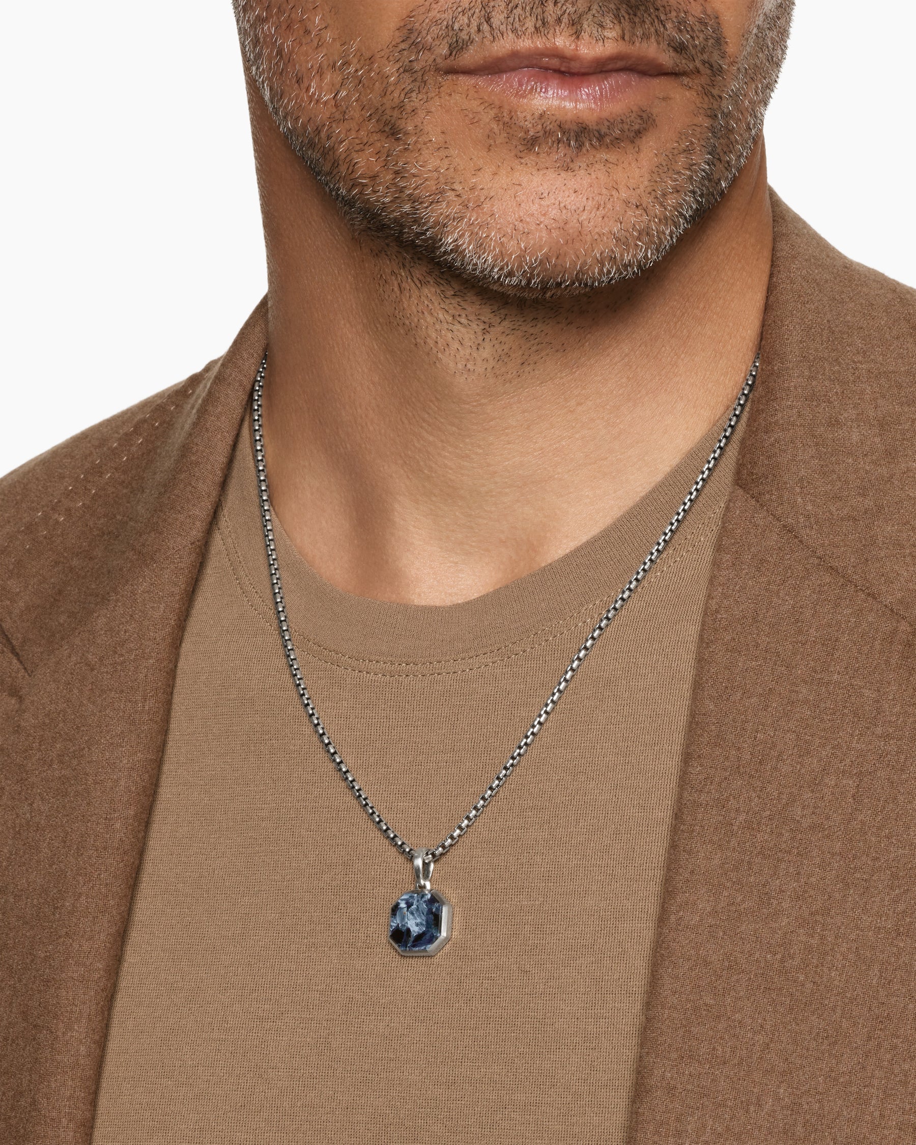 Alternative view of Faceted Stone Amulet in Sterling Silver with Pietersite, 16mm