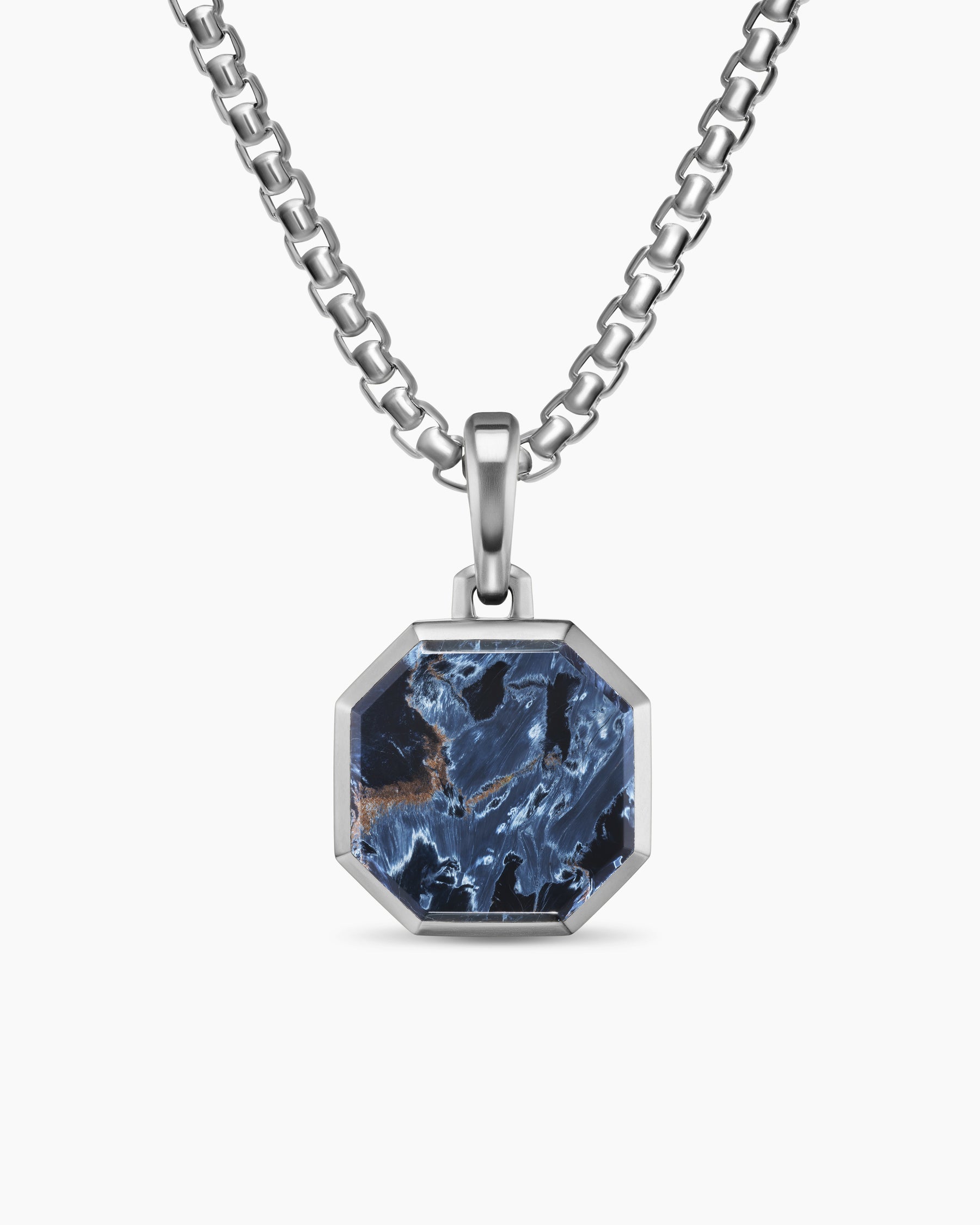 Faceted Stone Amulet in Sterling Silver with Pietersite, 16mm