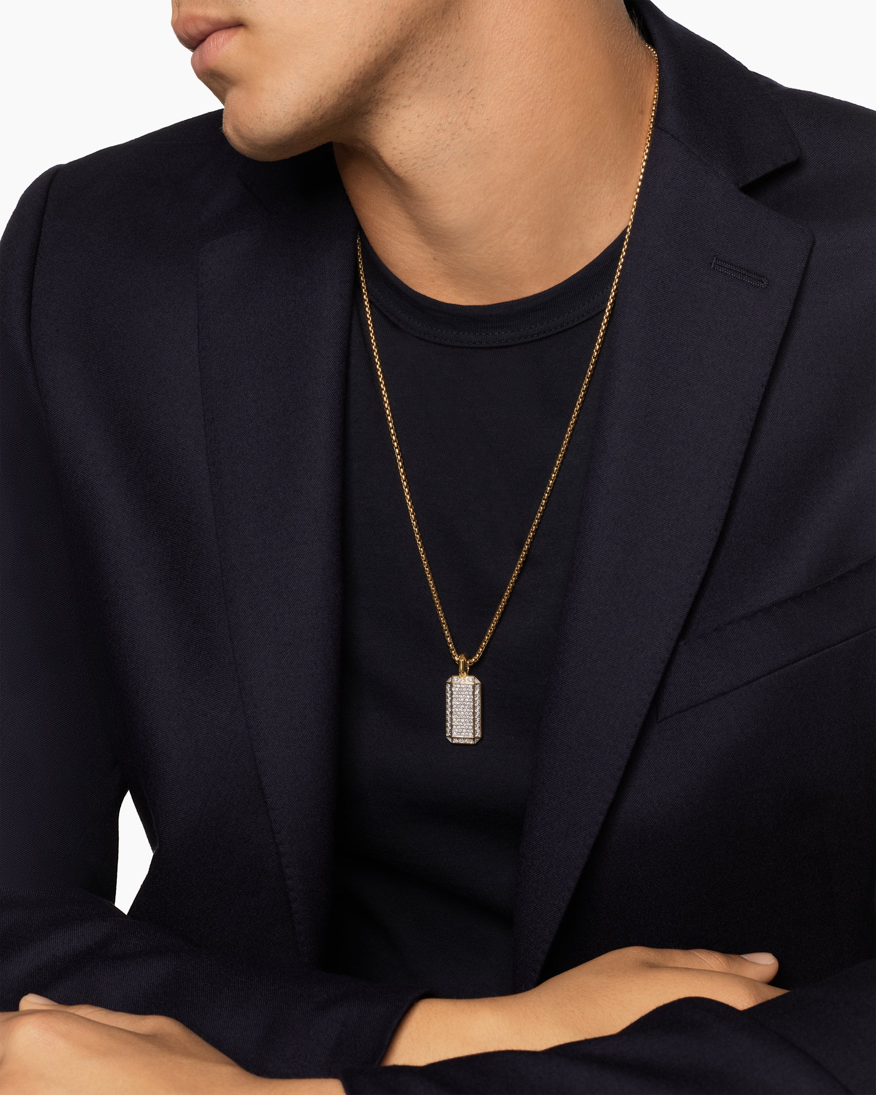Alternative view of Octagonal Tag in 18K Yellow Gold with Diamonds, 27mm