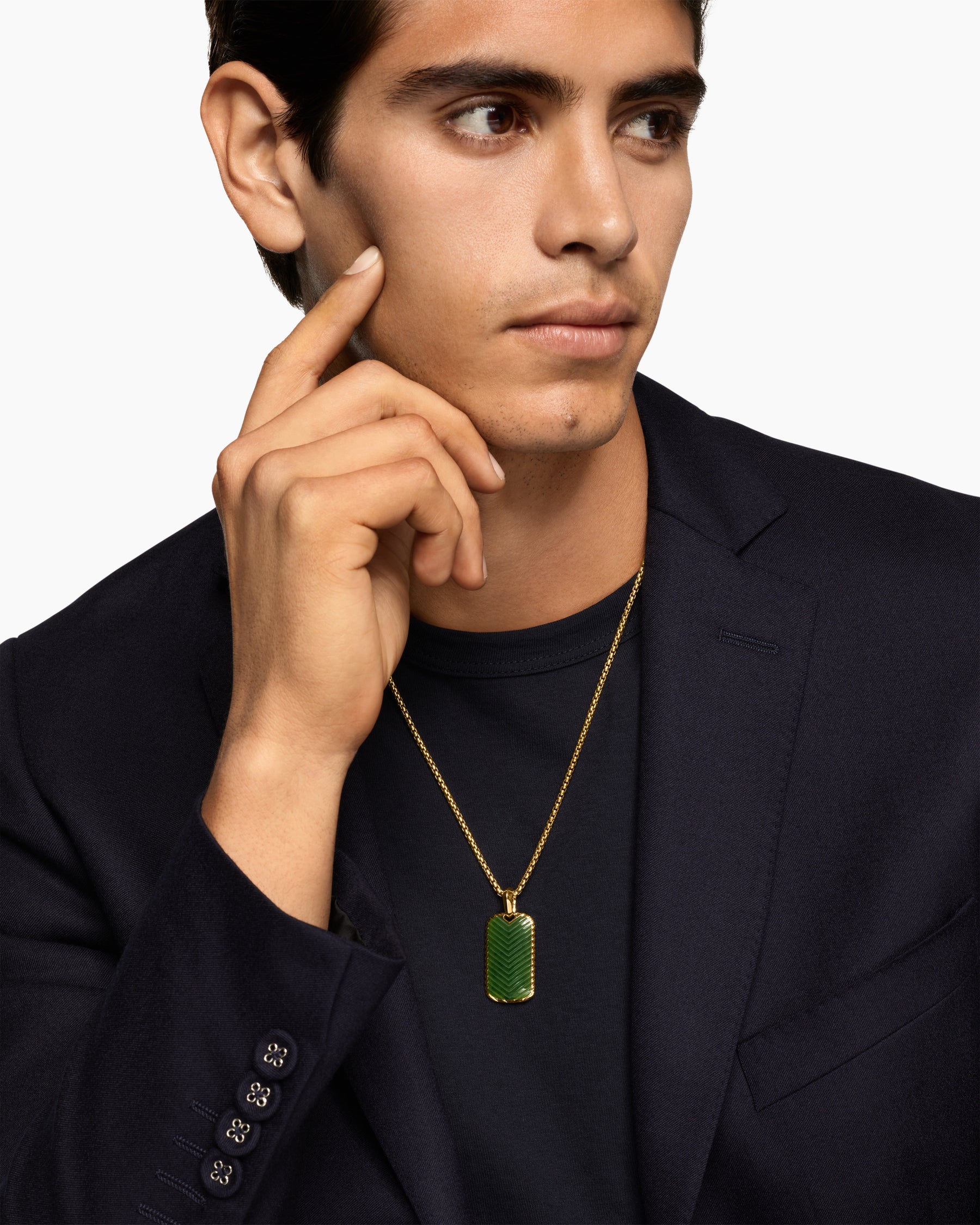 Alternative view of Chevron Tag in 18K Yellow Gold with Nephrite Jade, 34mm