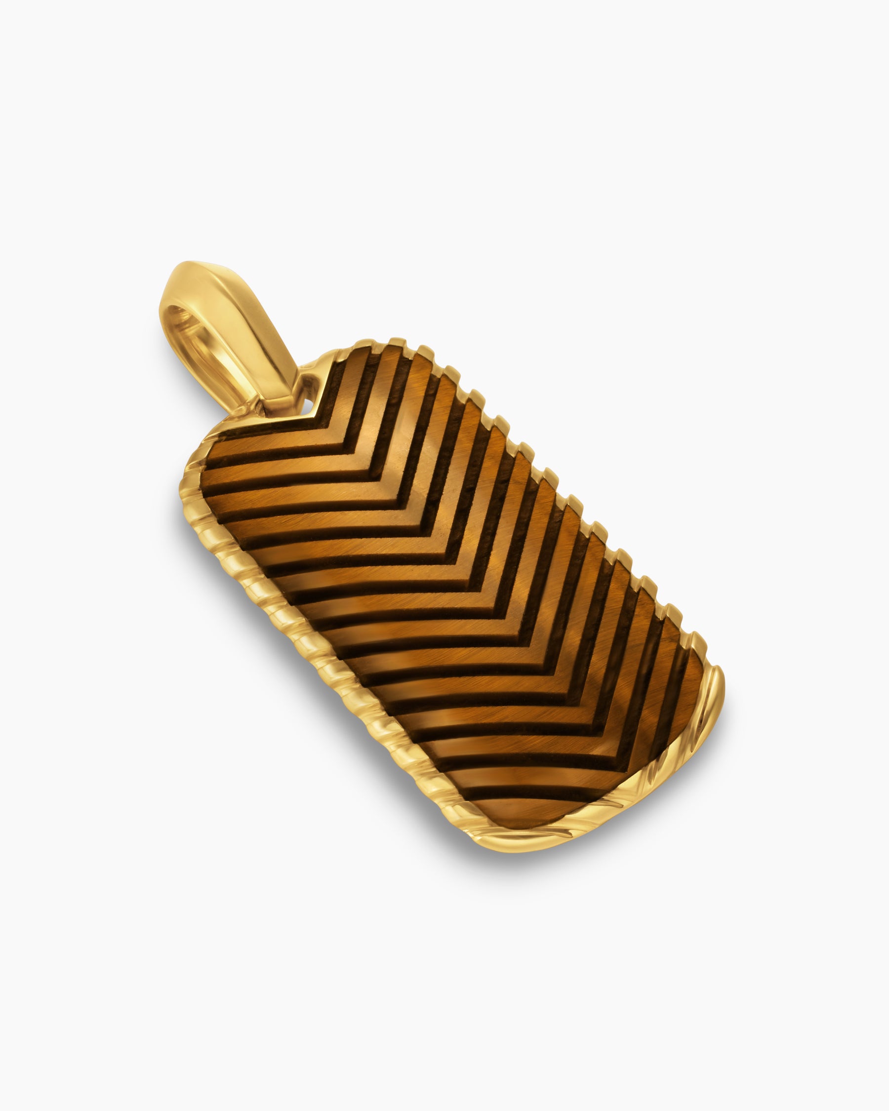 Chevron Tag in 18K Yellow Gold with Tiger's Eye, 34mm - Image 3