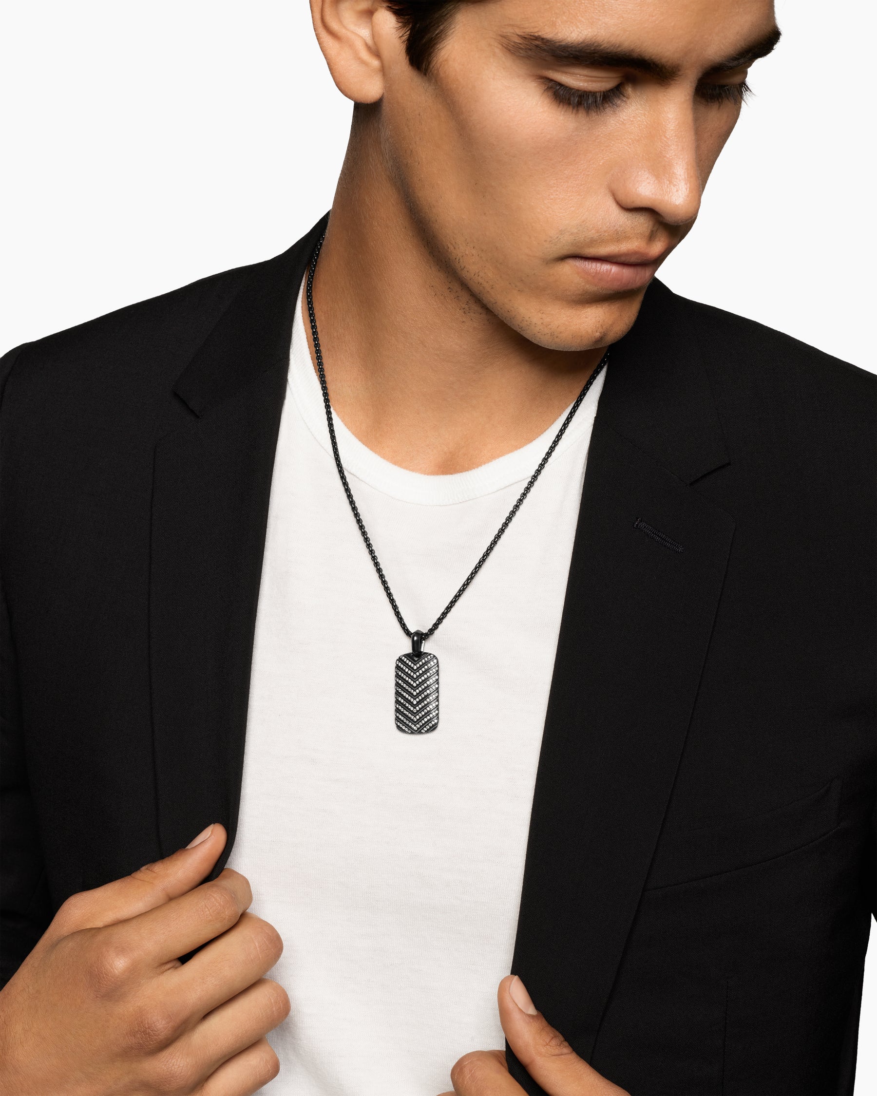 Chevron Tag in Black Titanium with Diamonds, 34mm - Image 2