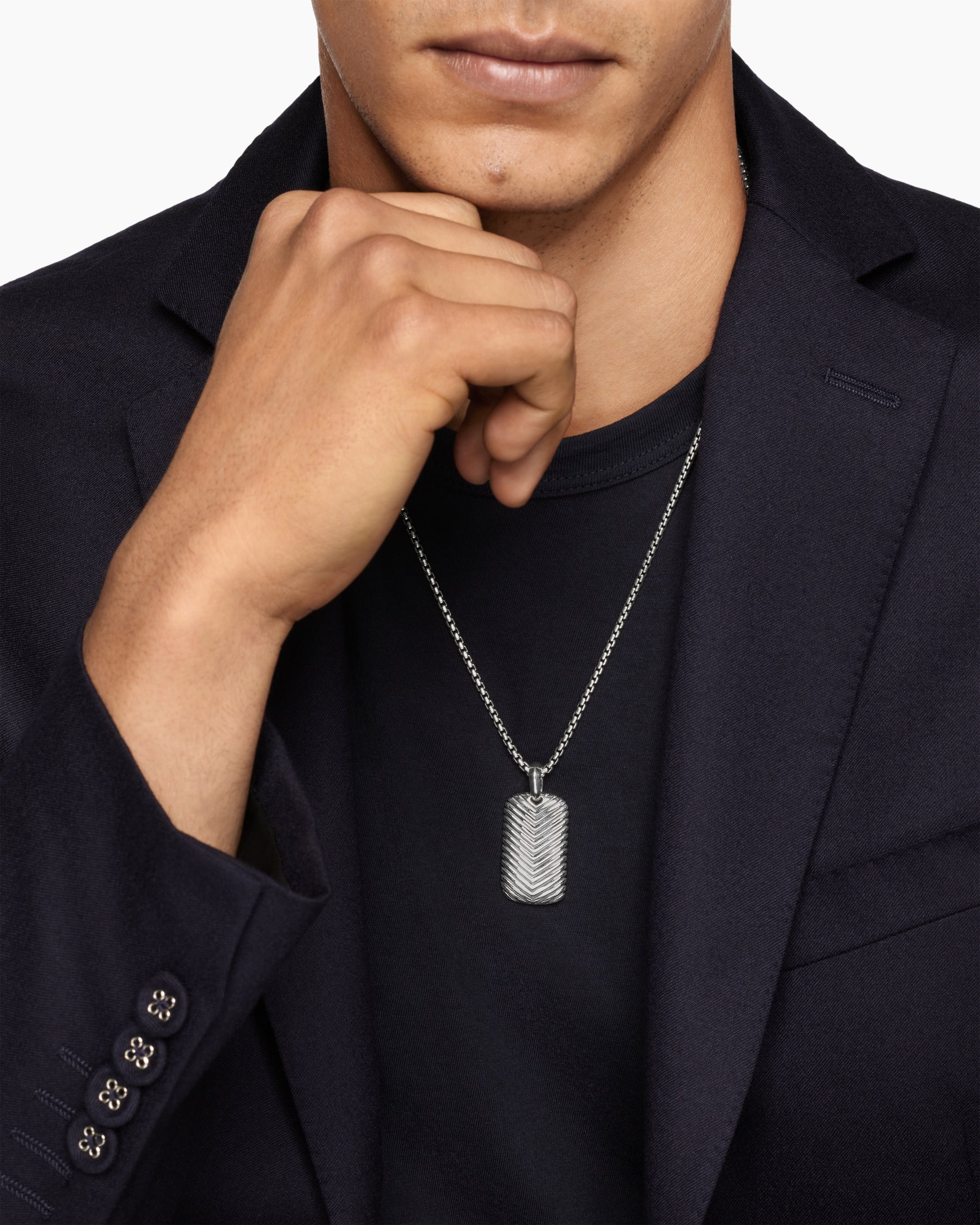 Alternative view of Chevron Tag in Sterling Silver, 34mm