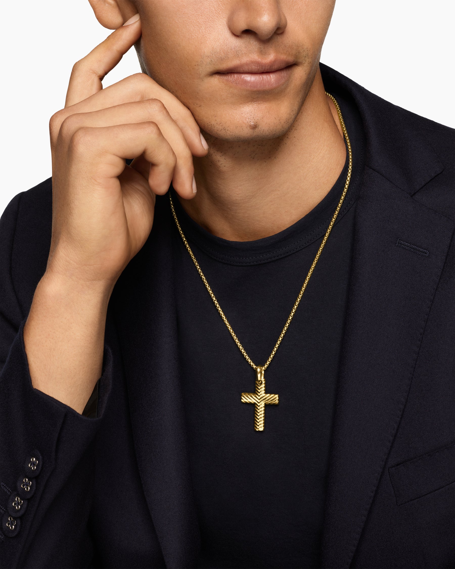 Alternative view of Chevron Cross Pendant in 18K Yellow Gold, 36mm