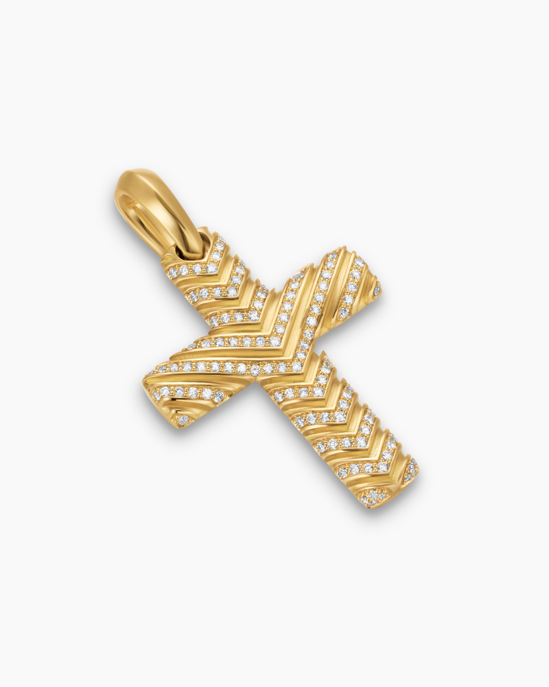 Chevron Cross Pendant in 18K Yellow Gold with Diamonds, 36mm - Image 3