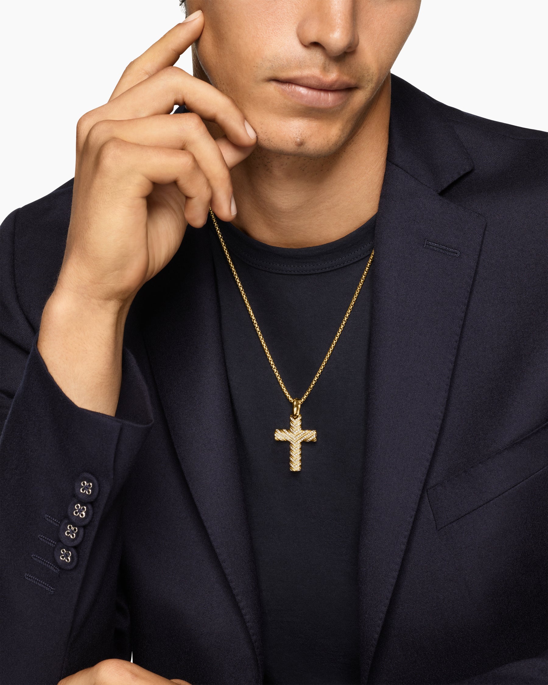 Alternative view of Chevron Cross Pendant in 18K Yellow Gold with Diamonds, 36mm