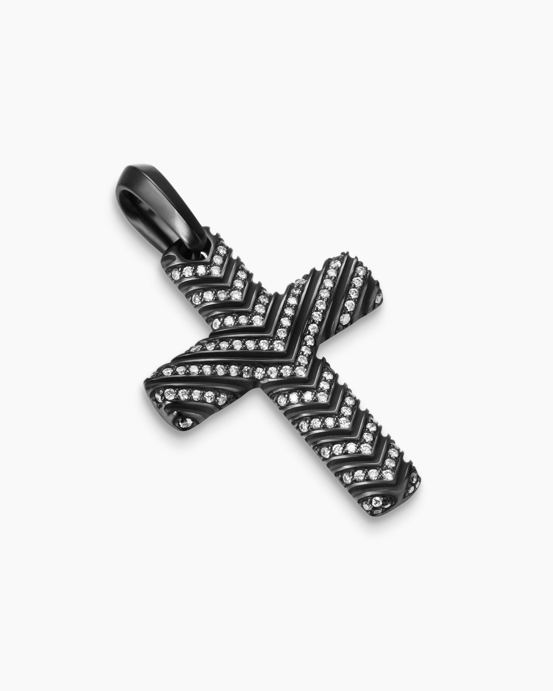 Chevron Cross Pendant in Black Titanium with Diamonds, 36mm - Image 3