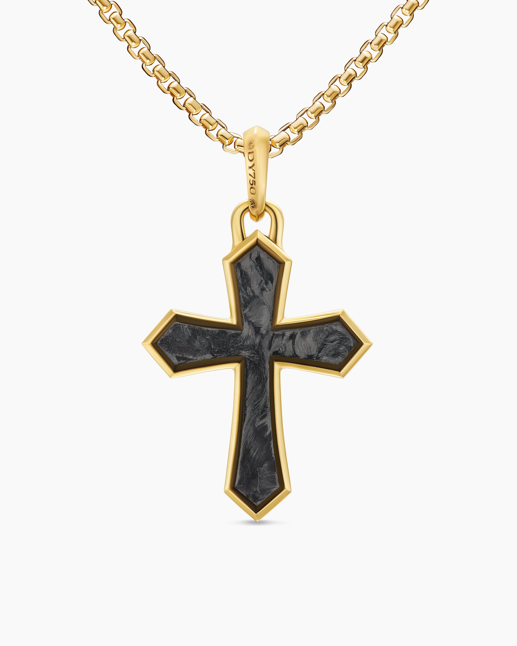 Cross Amulet in 18K Yellow Gold with Forged Carbon, 28mm - Image 4
