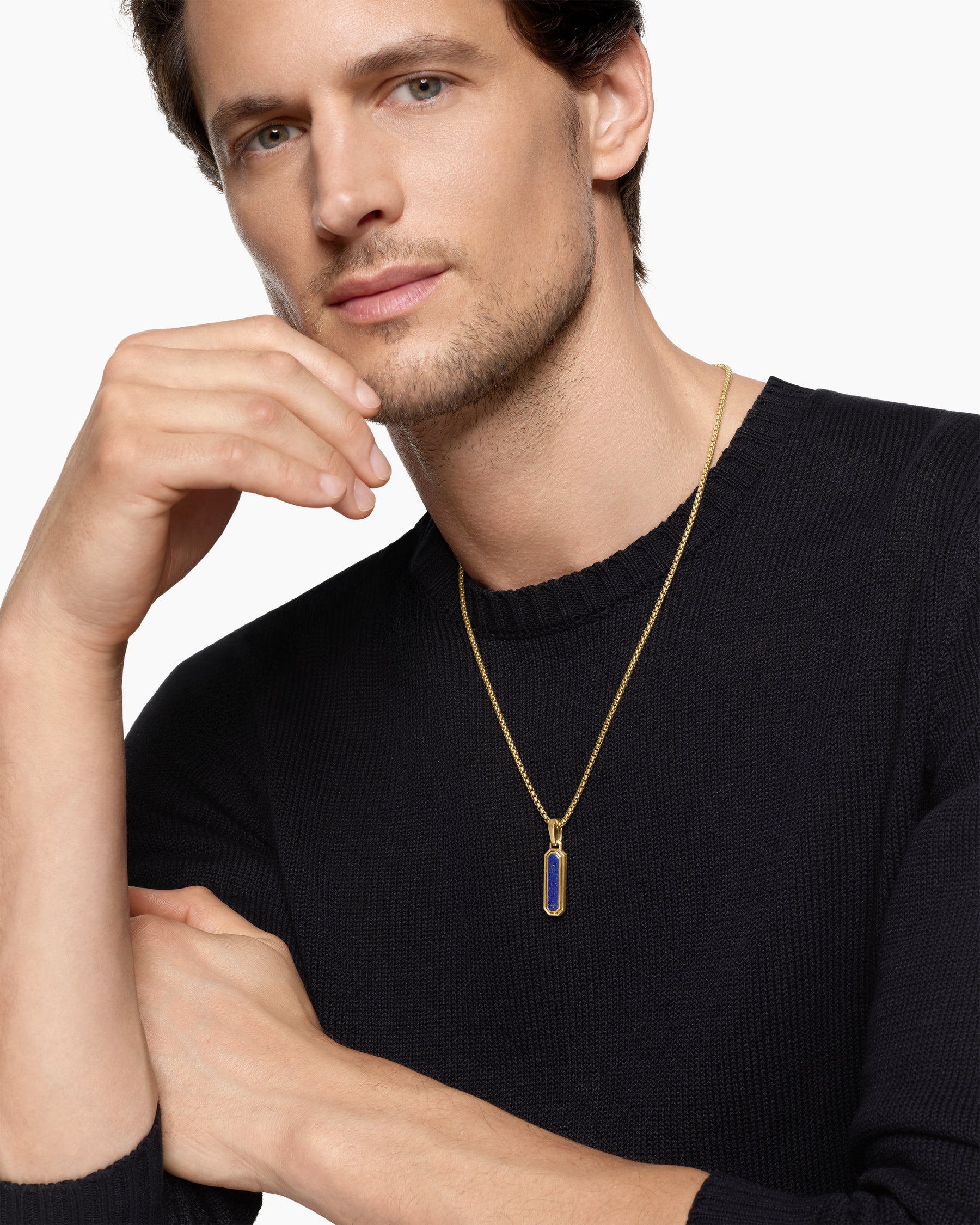 Alternative view of Streamline Inlay Amulet in 18K Yellow Gold with Black Onyx and Lapis, 30.7mm