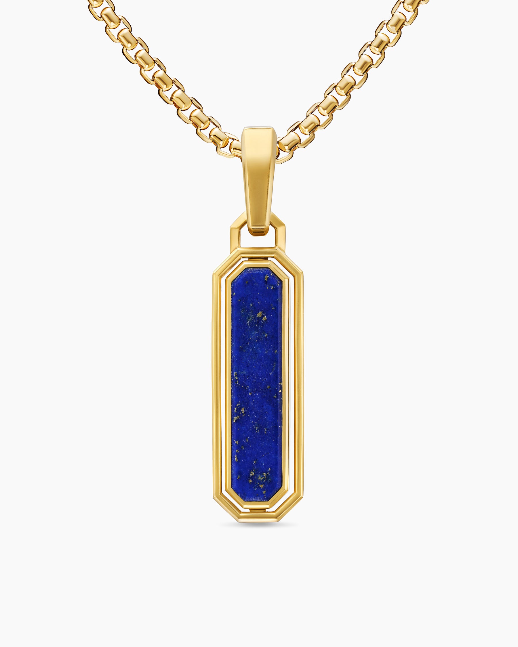 Streamline Inlay Amulet in 18K Yellow Gold with Black Onyx and Lapis, 30.7mm