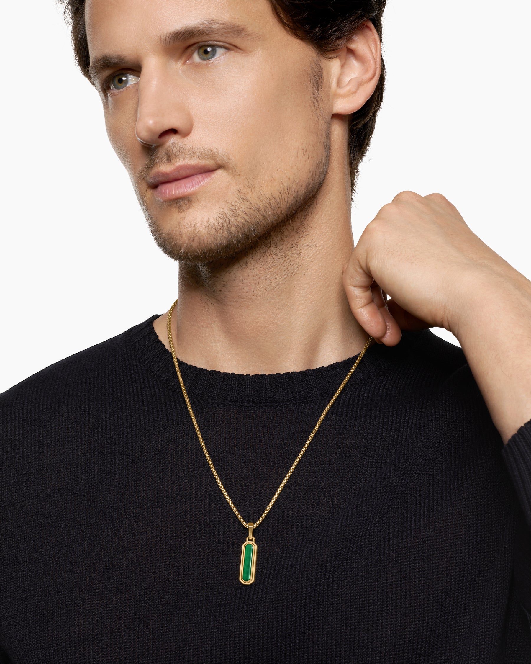 Alternative view of Streamline Inlay Amulet in 18K Yellow Gold with Black Onyx and Malachite, 30.7mm