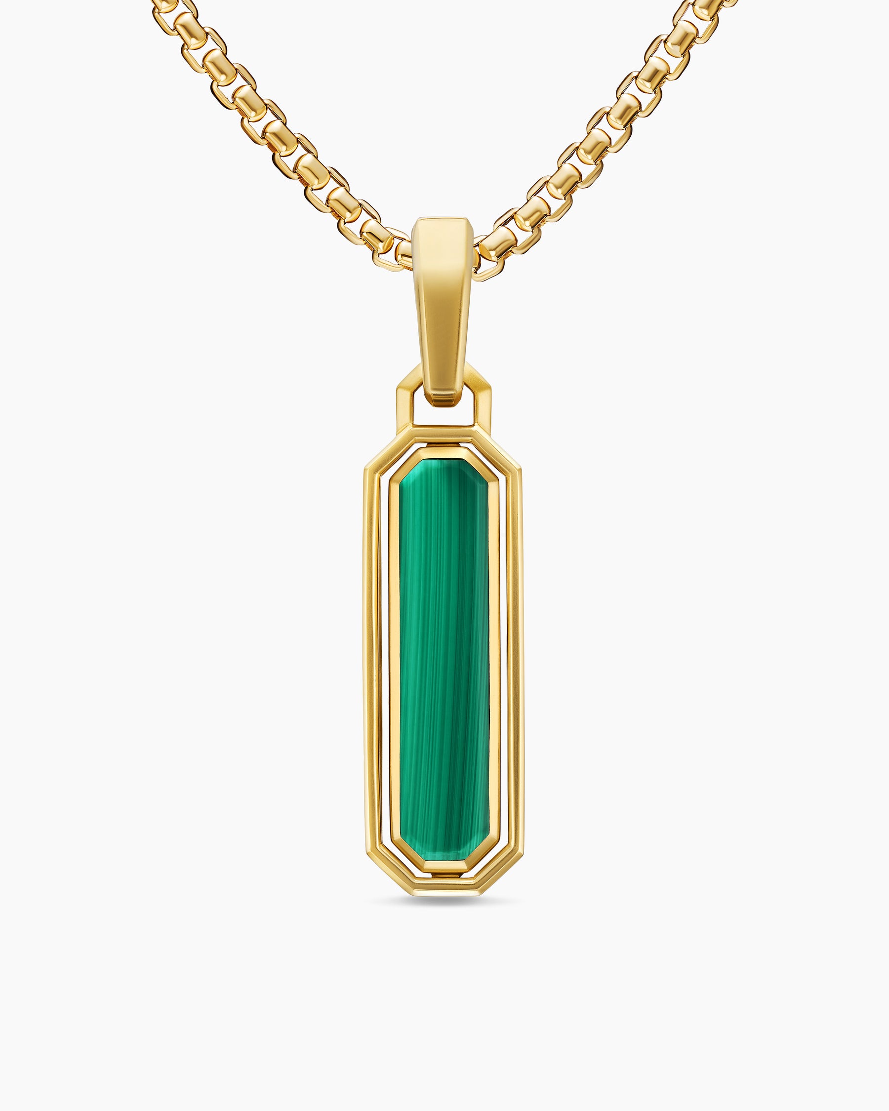 Streamline Inlay Amulet in 18K Yellow Gold with Black Onyx and Malachite, 30.7mm
