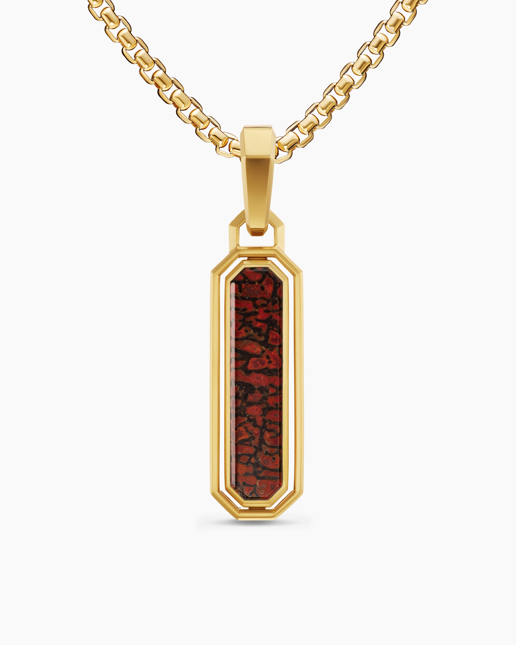 Streamline Inlay Amulet in 18K Yellow Gold with Red Agate and Meteorite, 30.7mm