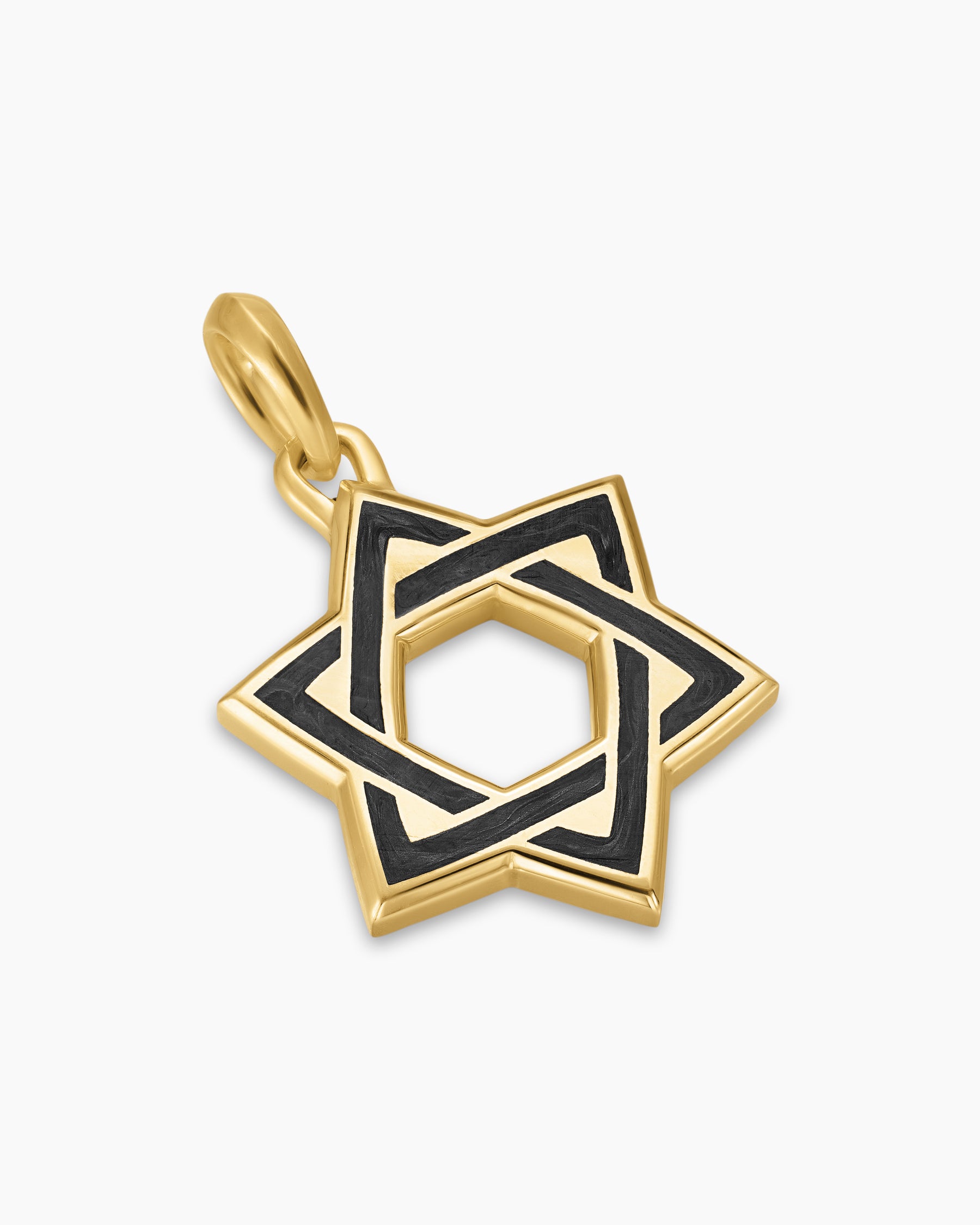 Star of David Amulet in 18K Yellow Gold with Forged Carbon, 25mm - Image 3