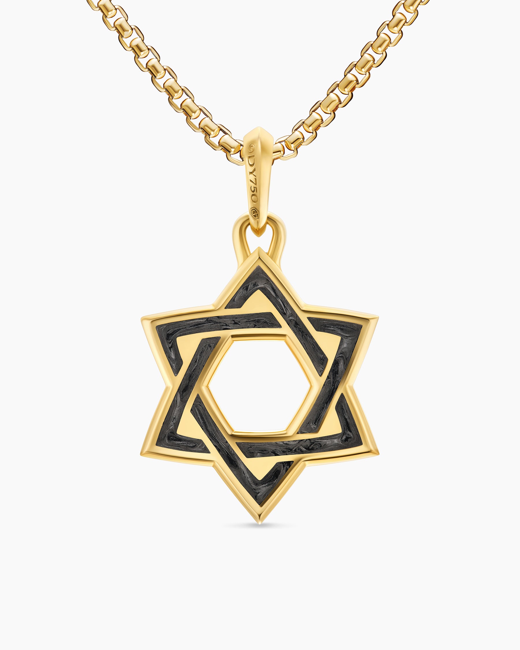 Star of David Amulet in 18K Yellow Gold with Forged Carbon, 25mm - Image 4