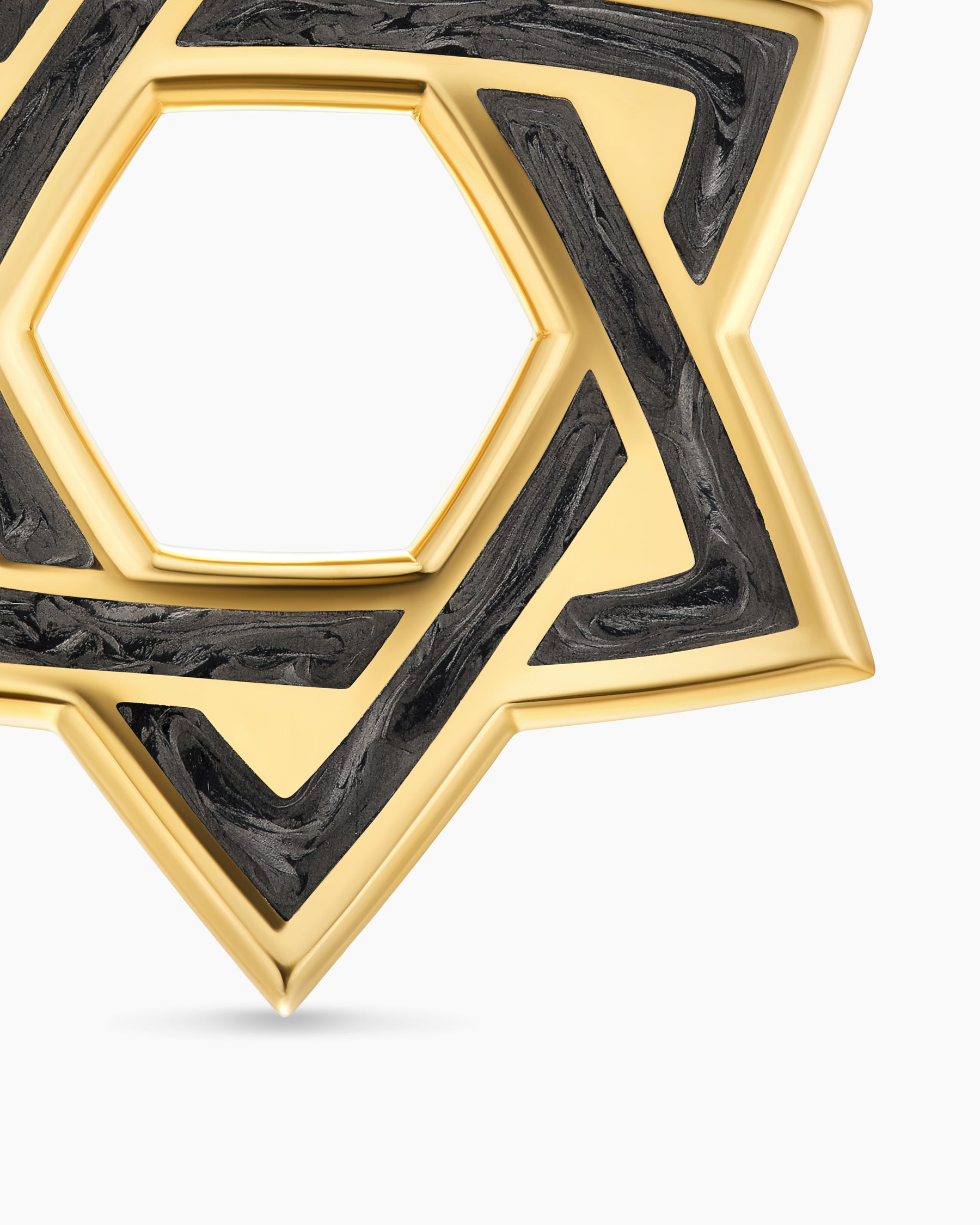 Star of David Amulet in 18K Yellow Gold with Forged Carbon, 25mm - Image 5