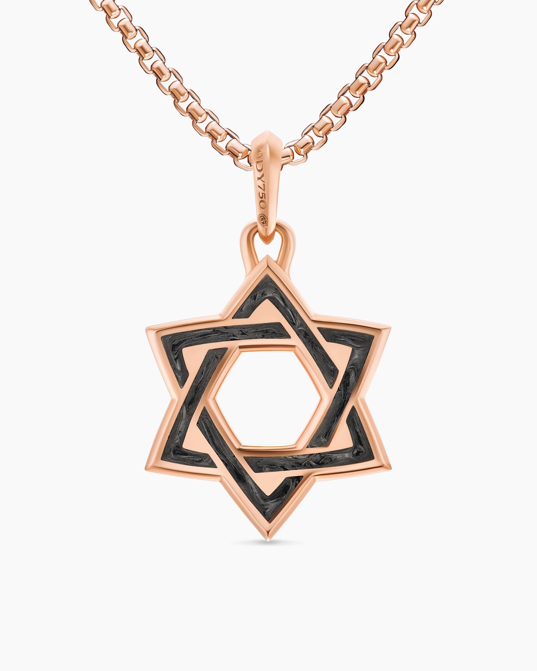 Star of David Amulet in 18K Rose Gold with Forged Carbon, 25mm - Image 4