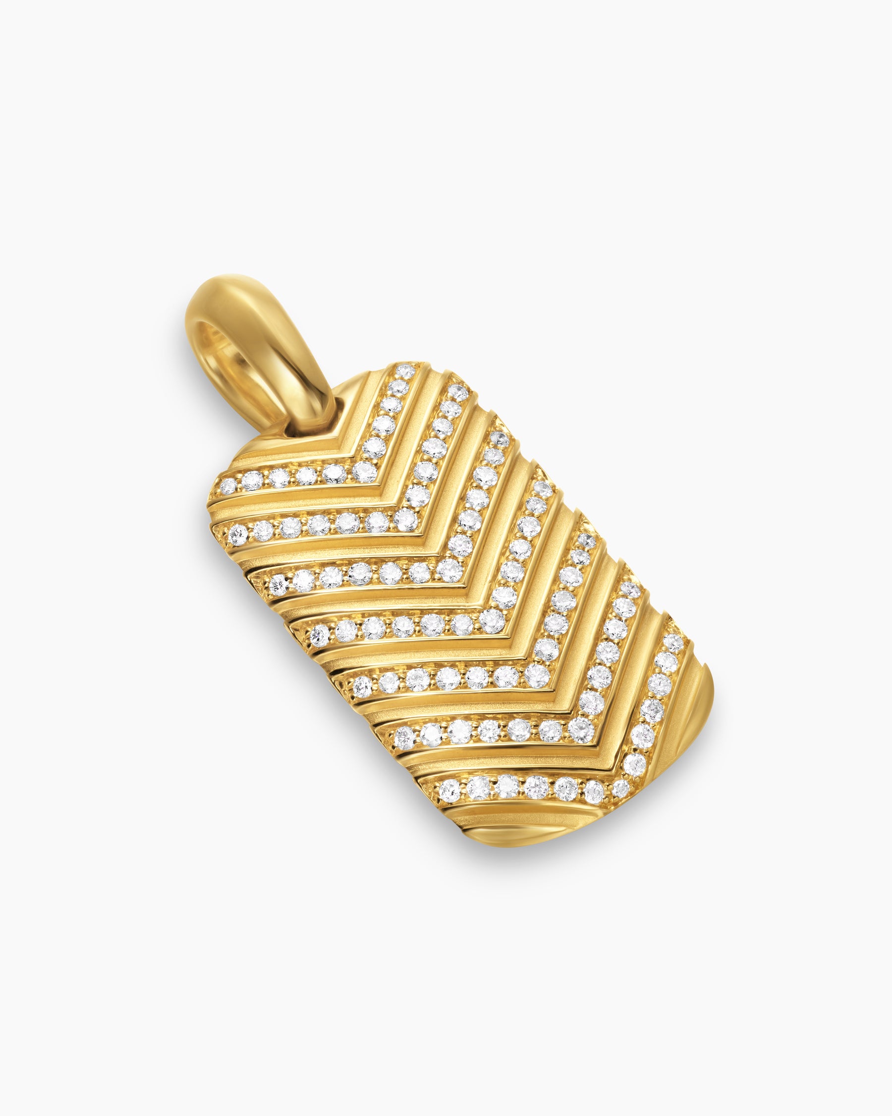 Chevron Tag in 18K Yellow Gold with Diamonds, 27mm - Image 3
