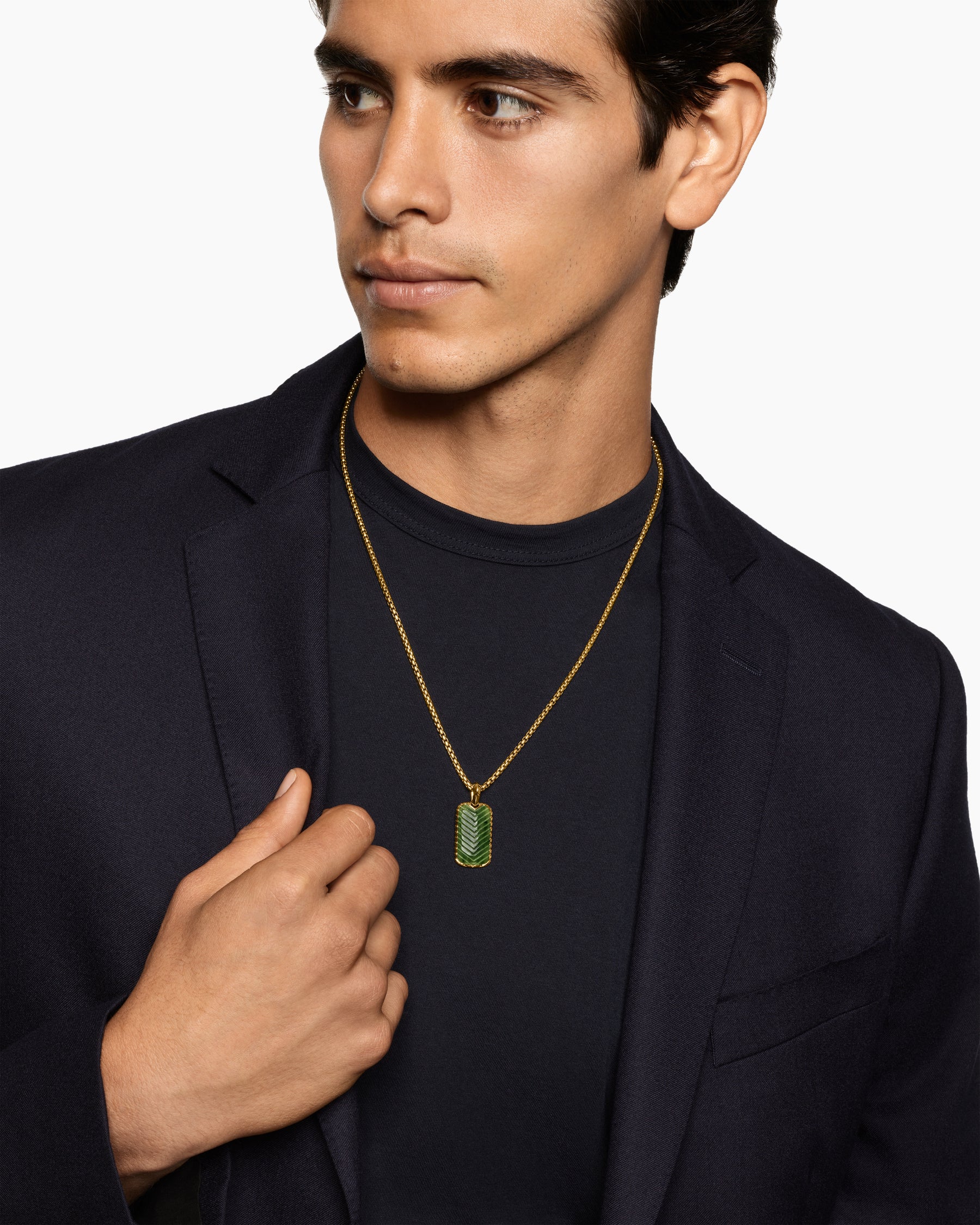 Alternative view of Chevron Tag in 18K Yellow Gold with Nephrite Jade, 27mm