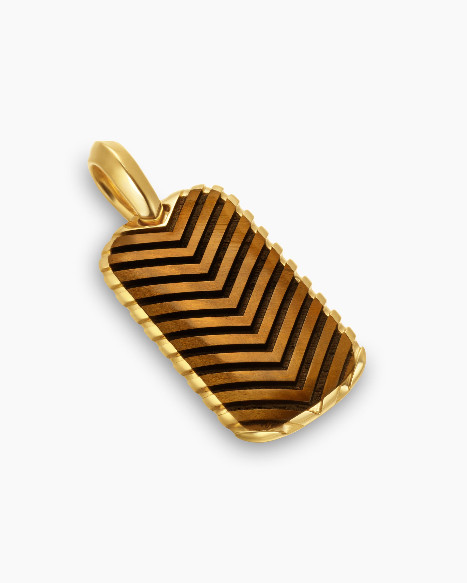 Chevron Tag in 18K Yellow Gold with Tiger's Eye, 27mm - Image 3