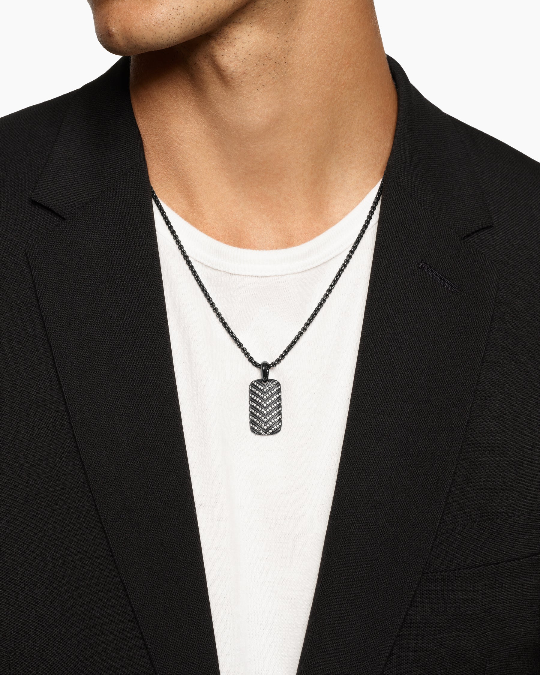 Alternative view of Chevron Tag in Black Titanium with Diamonds, 27mm