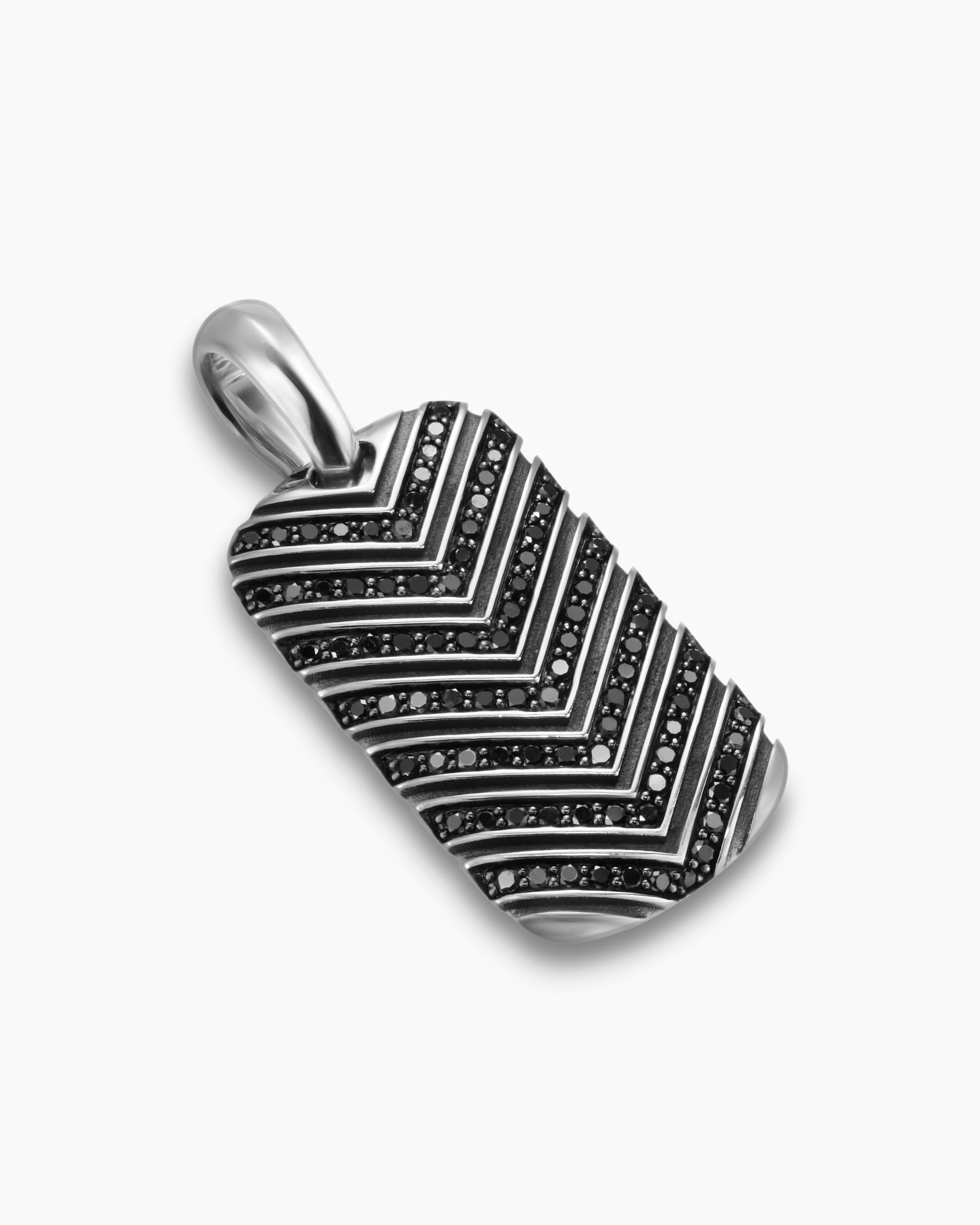 Chevron Tag in Sterling Silver with Black Diamonds, 27mm - Image 3