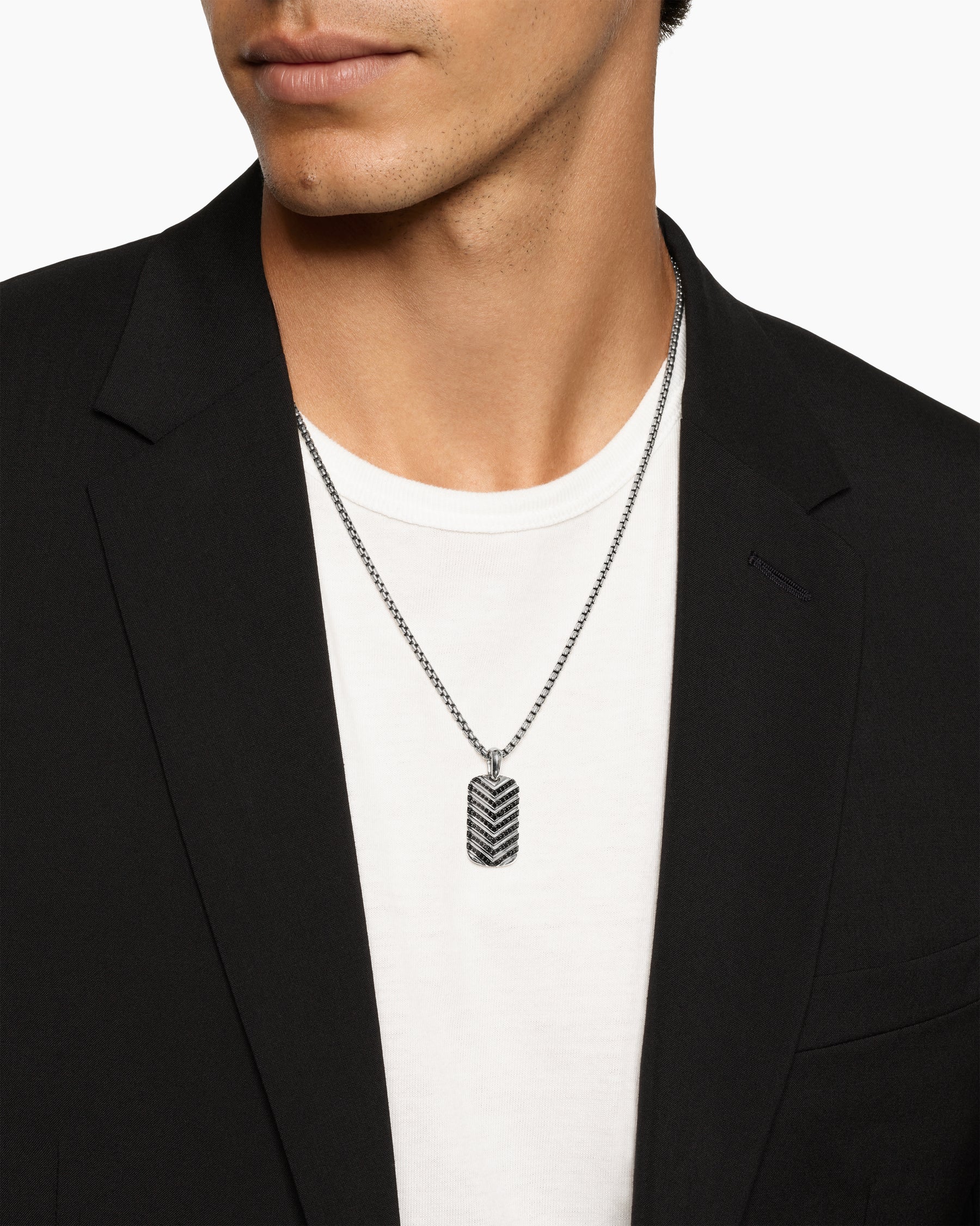 Alternative view of Chevron Tag in Sterling Silver with Black Diamonds, 27mm