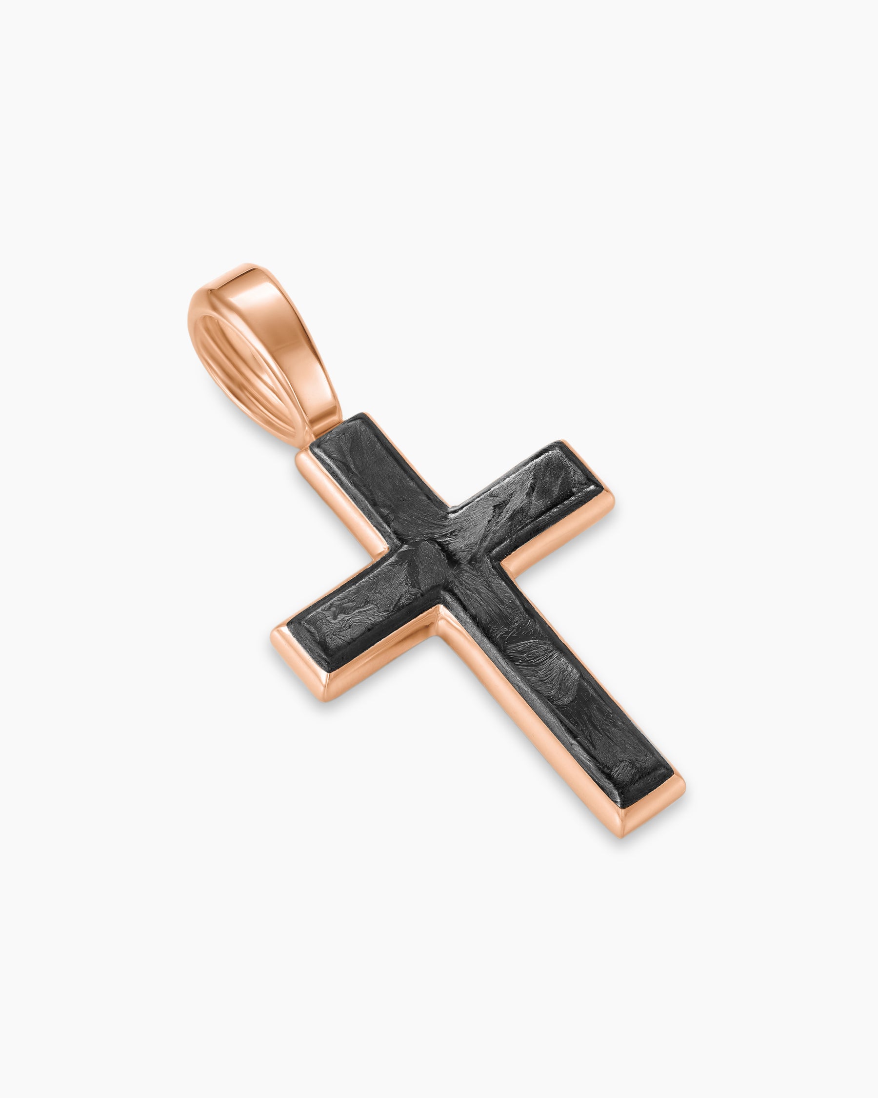 Cross Amulet in 18K Rose Gold with Forged Carbon, 24mm - Image 3