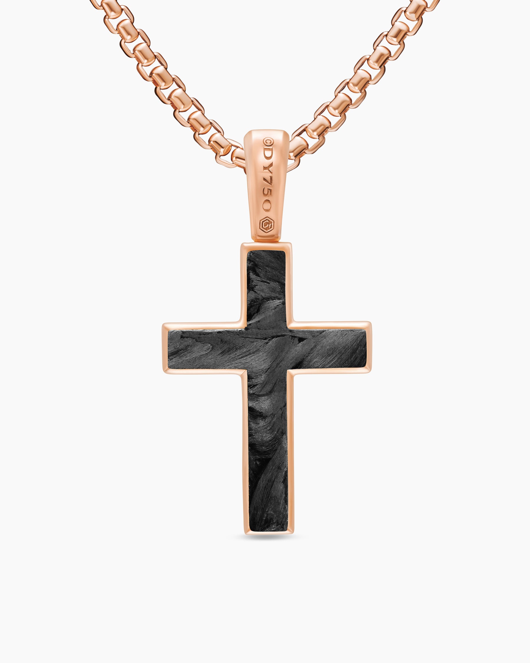 Cross Amulet in 18K Rose Gold with Forged Carbon, 24mm - Image 4