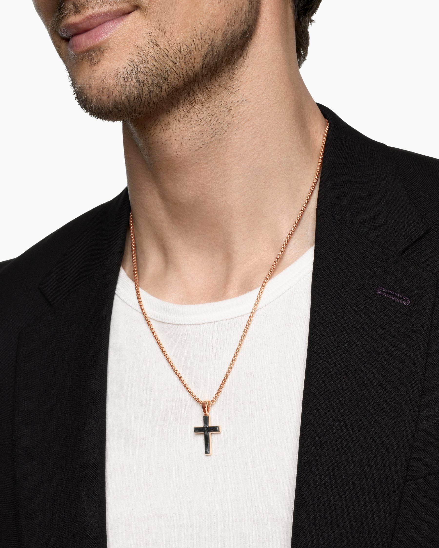 Alternative view of Cross Amulet in 18K Rose Gold with Forged Carbon, 24mm