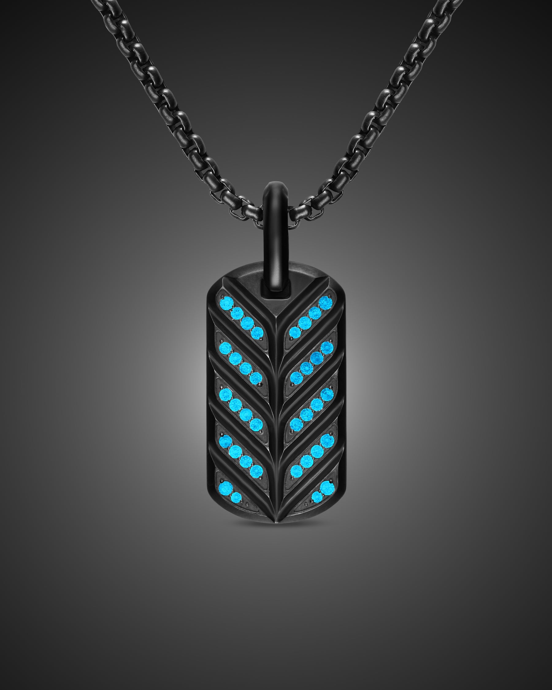 Alternative view of Chevron Fluorescent Tag in Black Titanium with Diamonds, 27mm