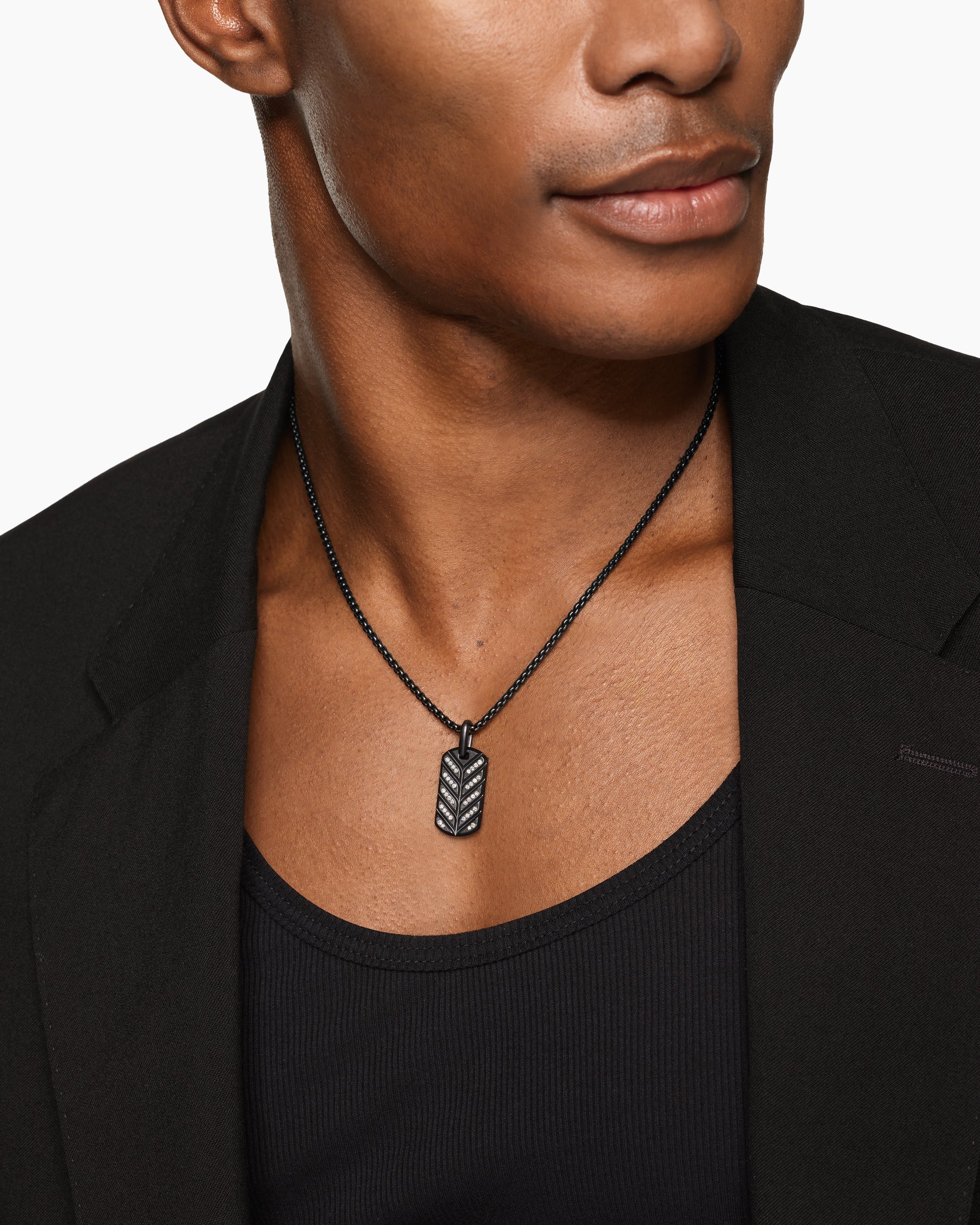 Chevron Fluorescent Tag in Black Titanium with Diamonds, 27mm - Image 3