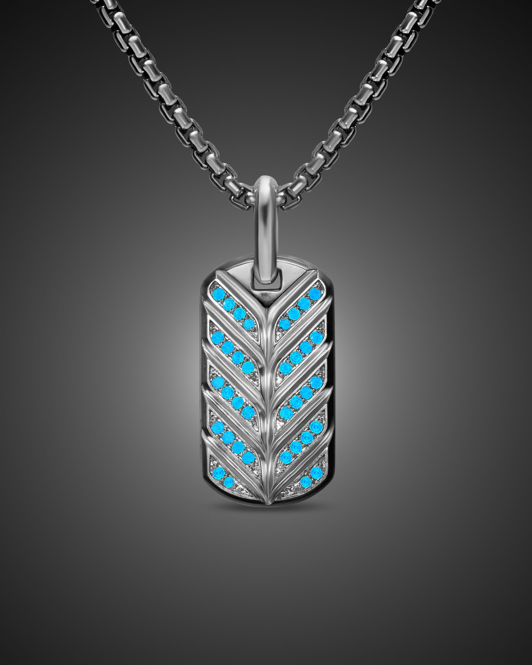 Alternative view of Chevron Fluorescent Tag in Sterling Silver with Diamonds, 27mm