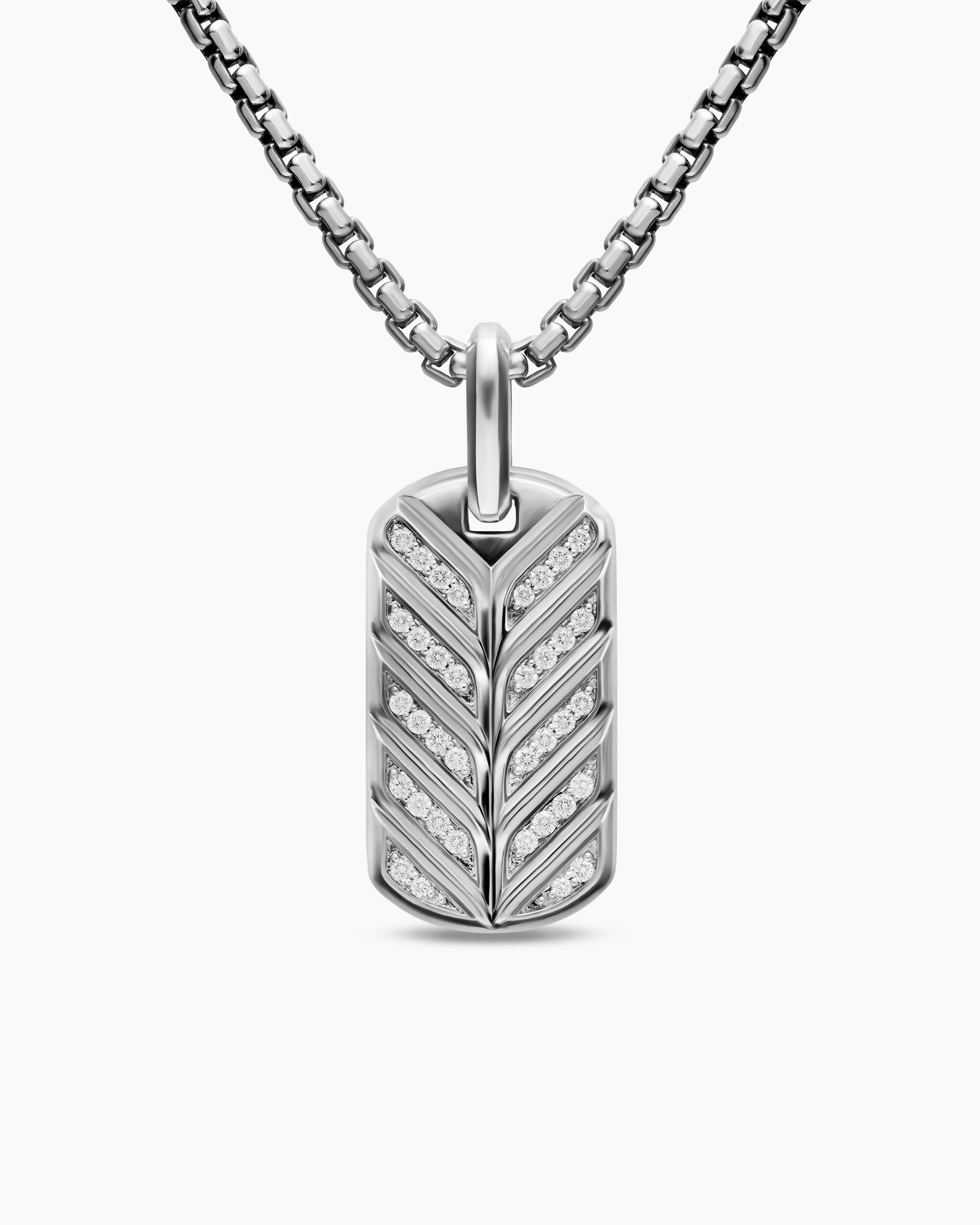 Chevron Fluorescent Tag in Sterling Silver with Diamonds, 27mm