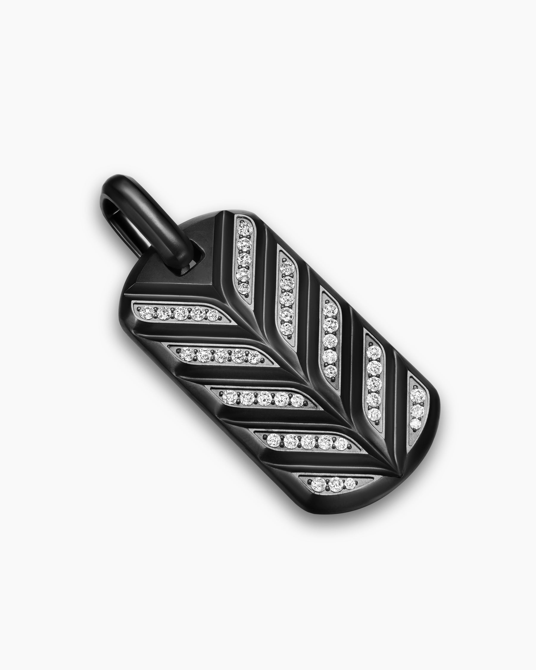 Chevron Fluorescent Tag in Black Titanium with Diamonds, 35mm - Image 4