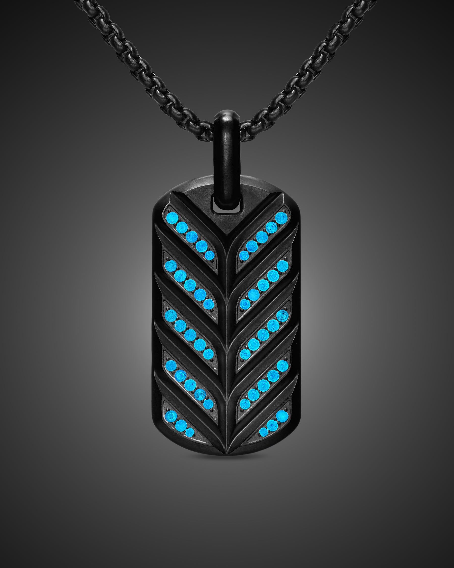 Alternative view of Chevron Fluorescent Tag in Black Titanium with Diamonds, 35mm