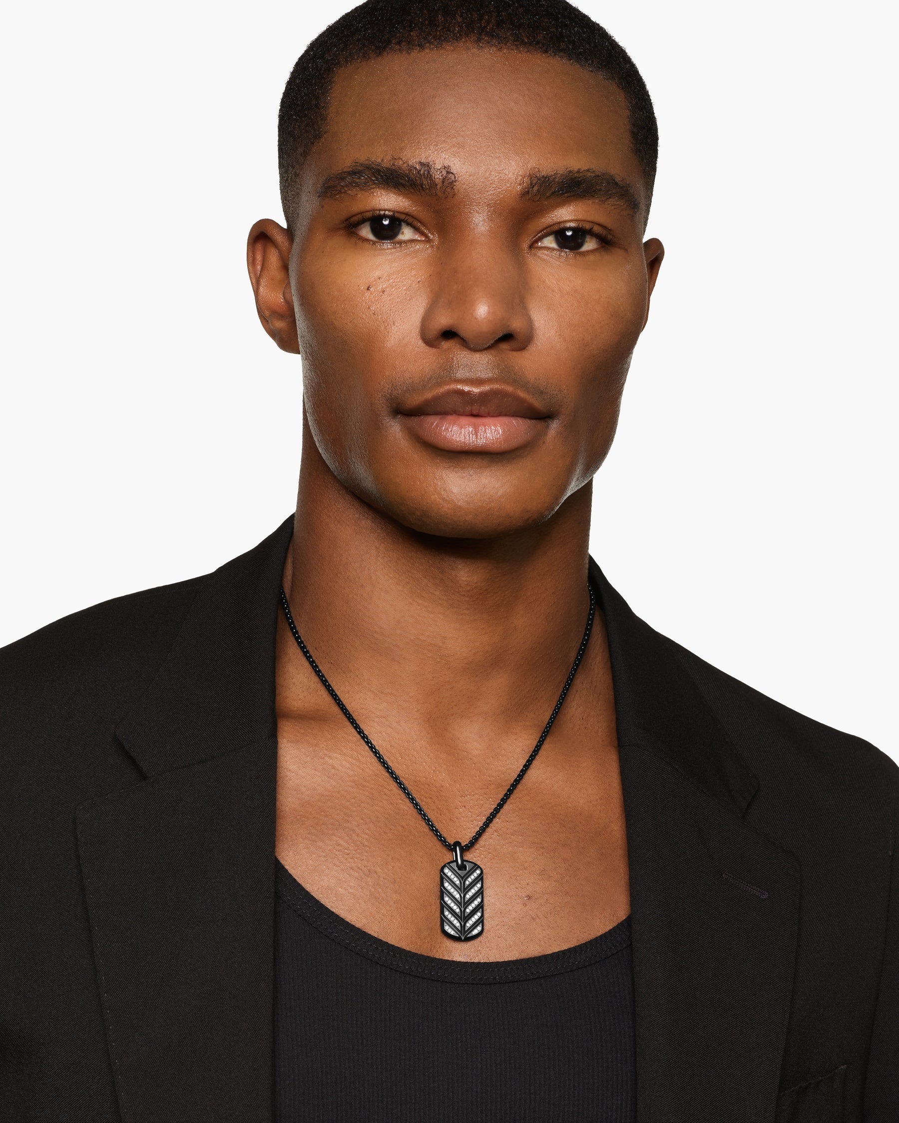 Chevron Fluorescent Tag in Black Titanium with Diamonds, 35mm - Image 3