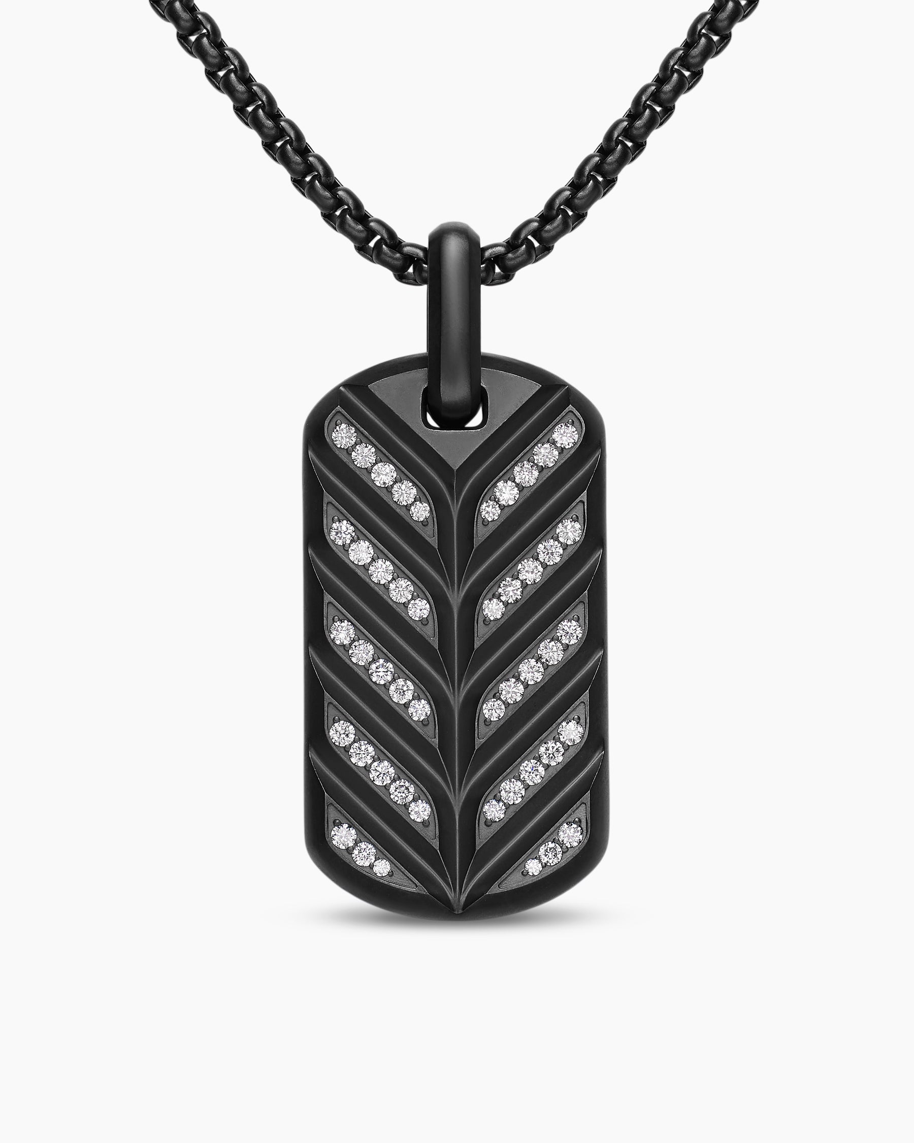 Chevron Fluorescent Tag in Black Titanium with Diamonds, 35mm
