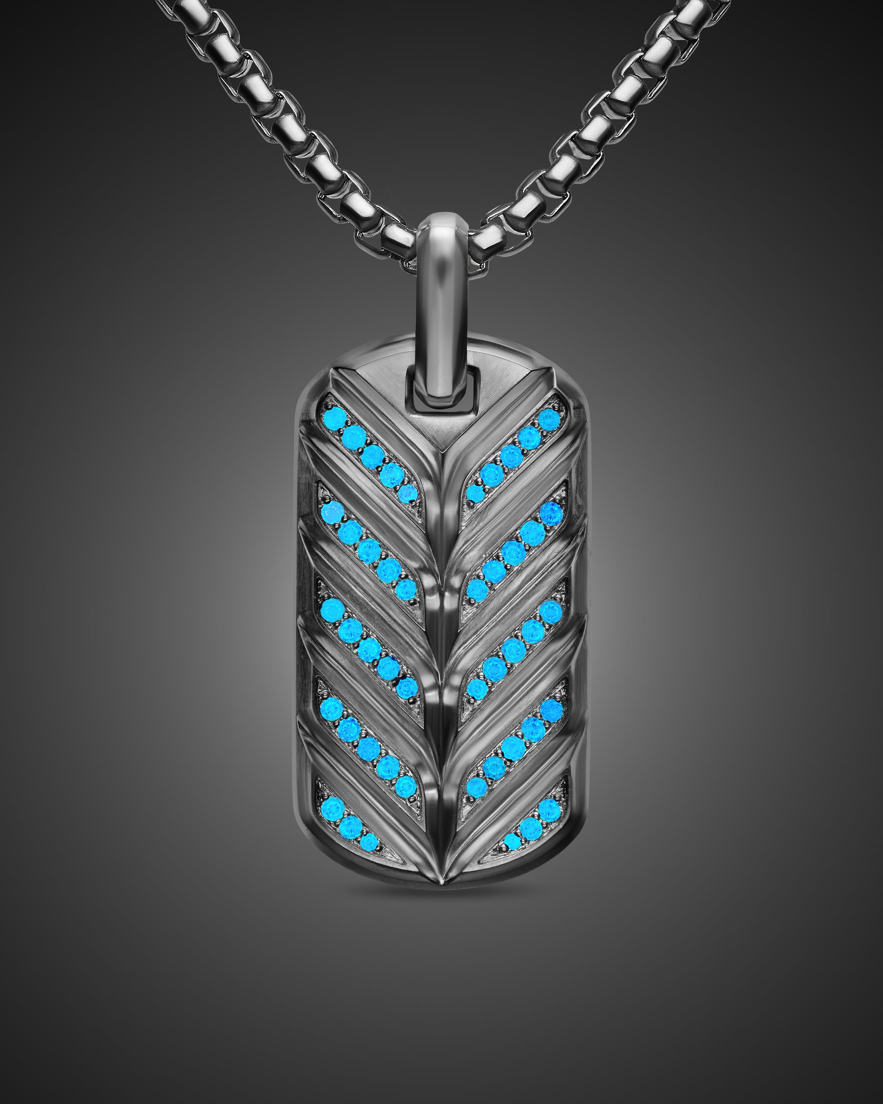 Alternative view of Chevron Fluorescent Tag in Sterling Silver with Diamonds, 35mm