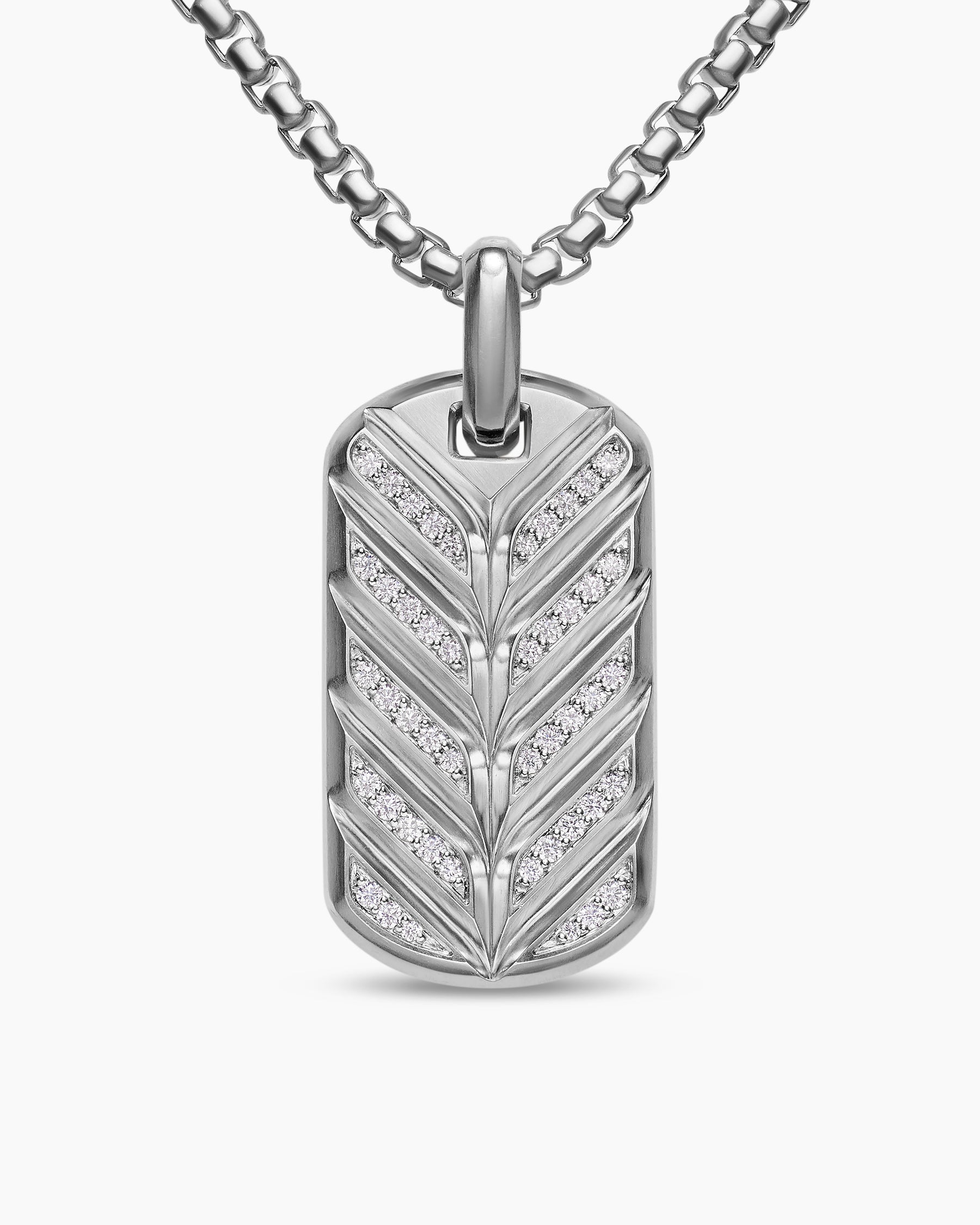 Chevron Fluorescent Tag in Sterling Silver with Diamonds, 35mm