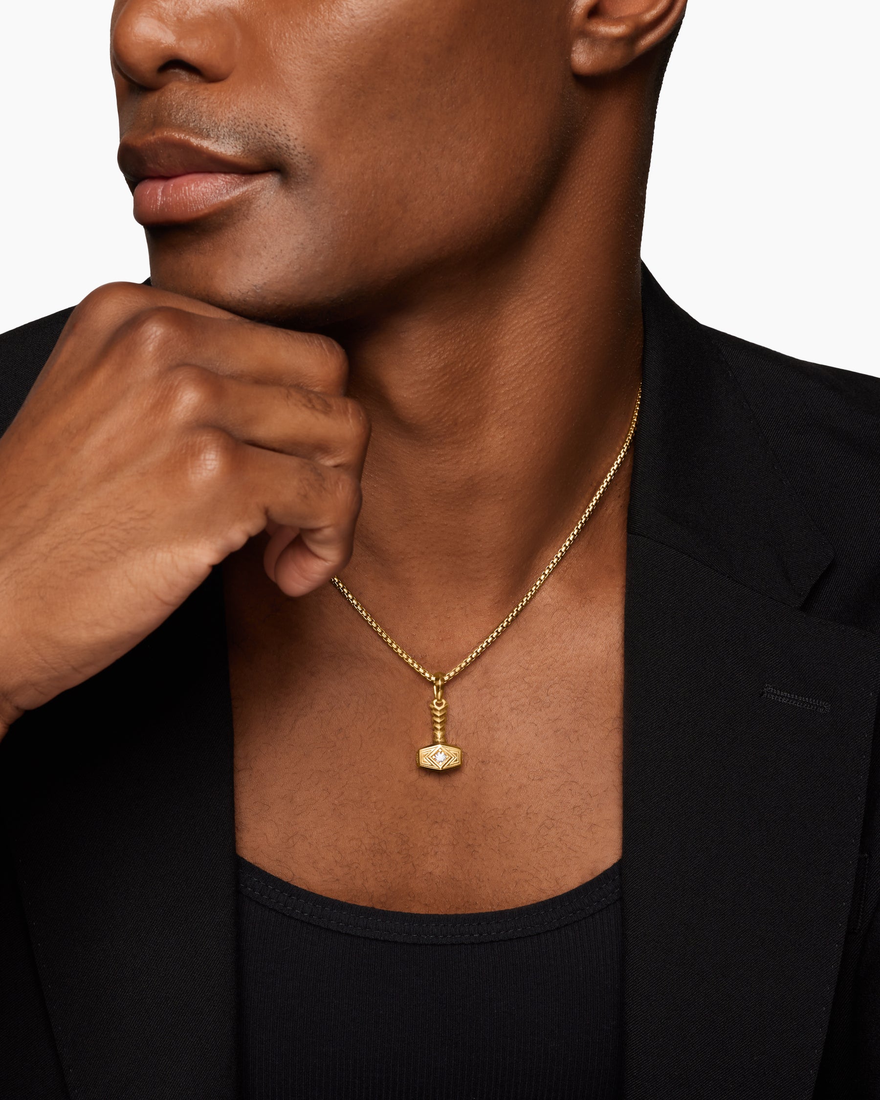 Alternative view of Thor Hammer Amulet in 18K Yellow Gold with Diamonds, 25mm