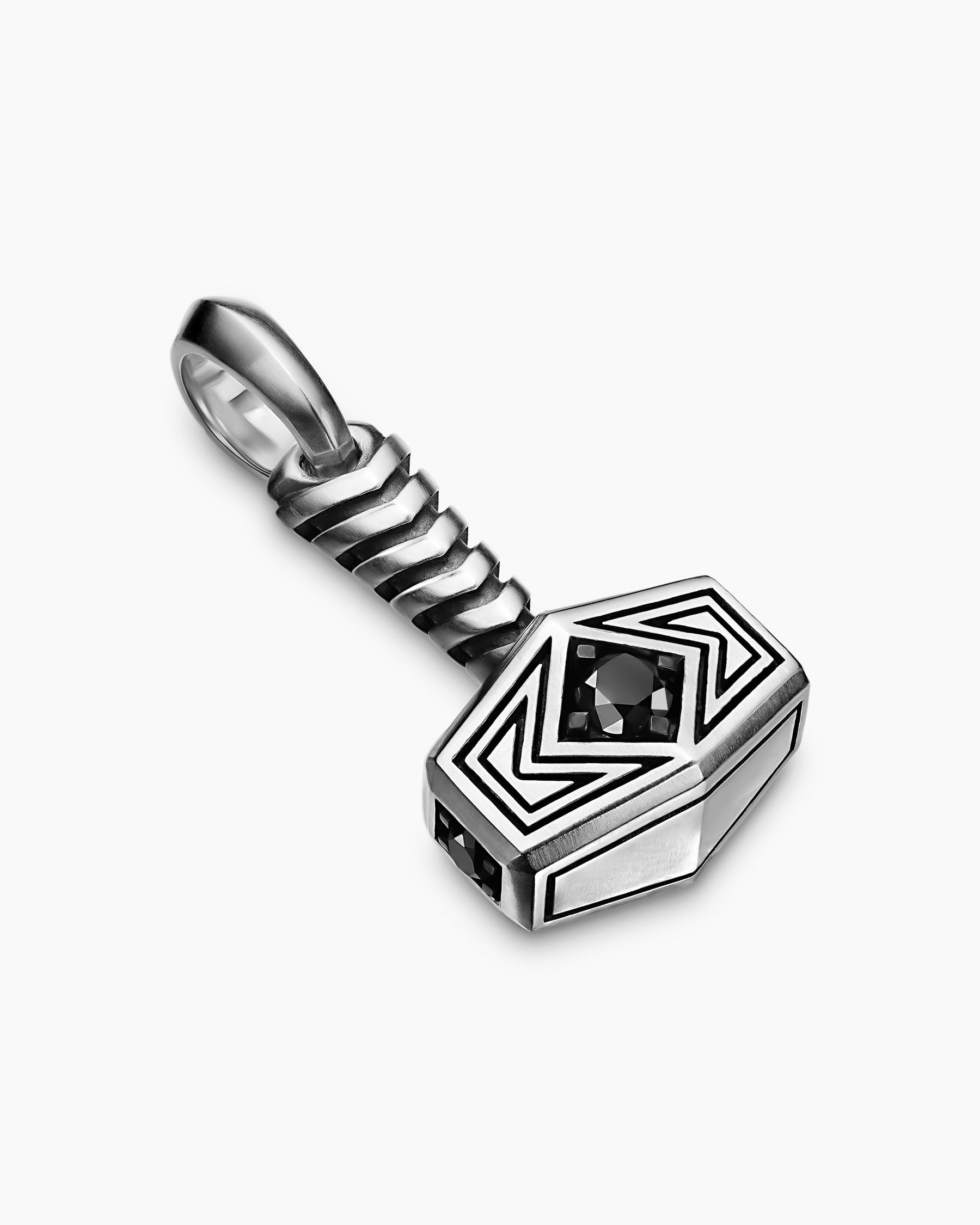 Thor Hammer Amulet in Sterling Silver with Black Diamonds, 25mm - Image 3
