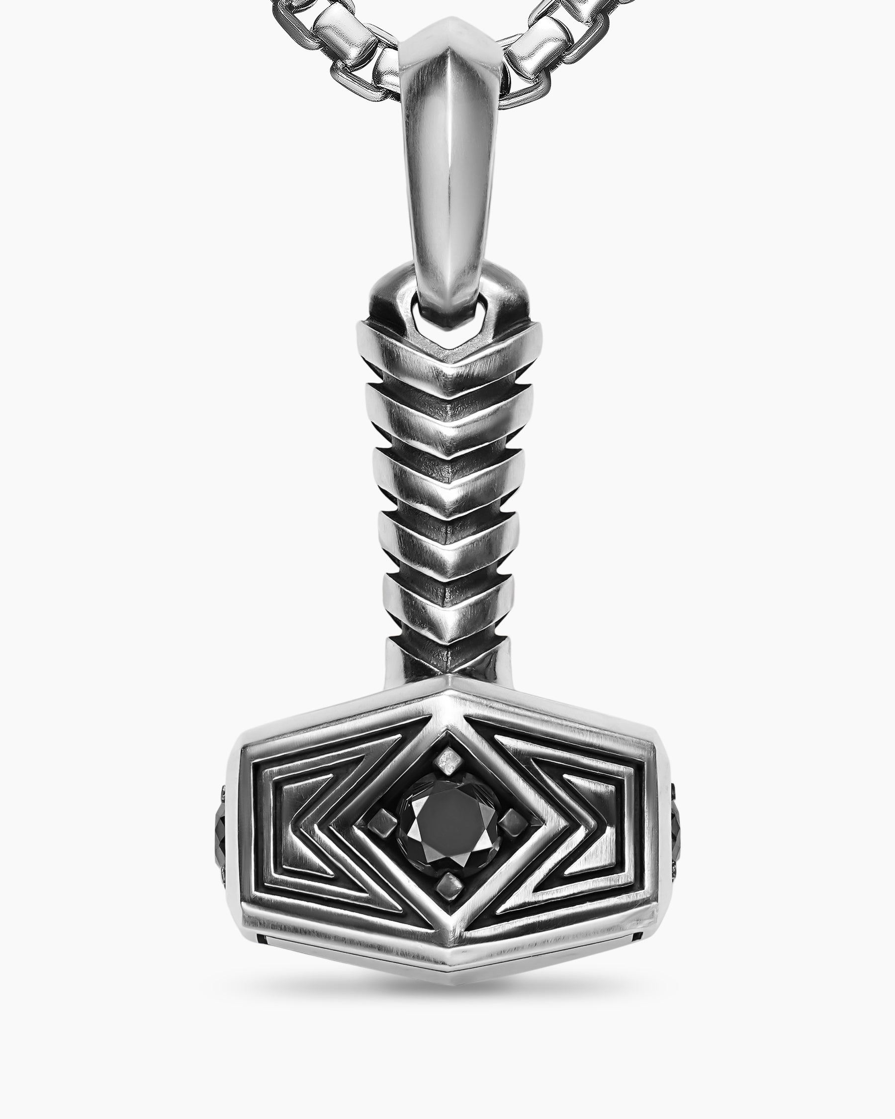 Thor Hammer Amulet in Sterling Silver with Black Diamonds, 25mm - Image 5