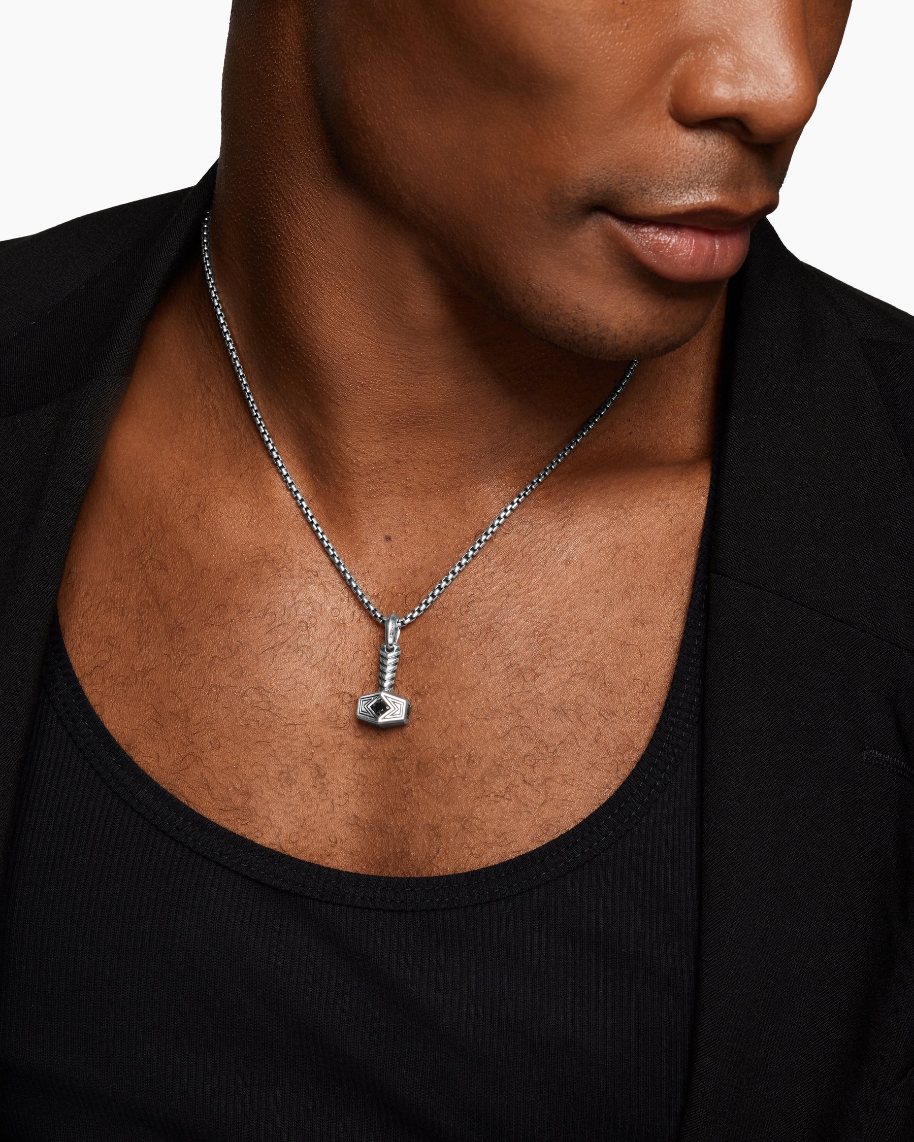Alternative view of Thor Hammer Amulet in Sterling Silver with Black Diamonds, 25mm