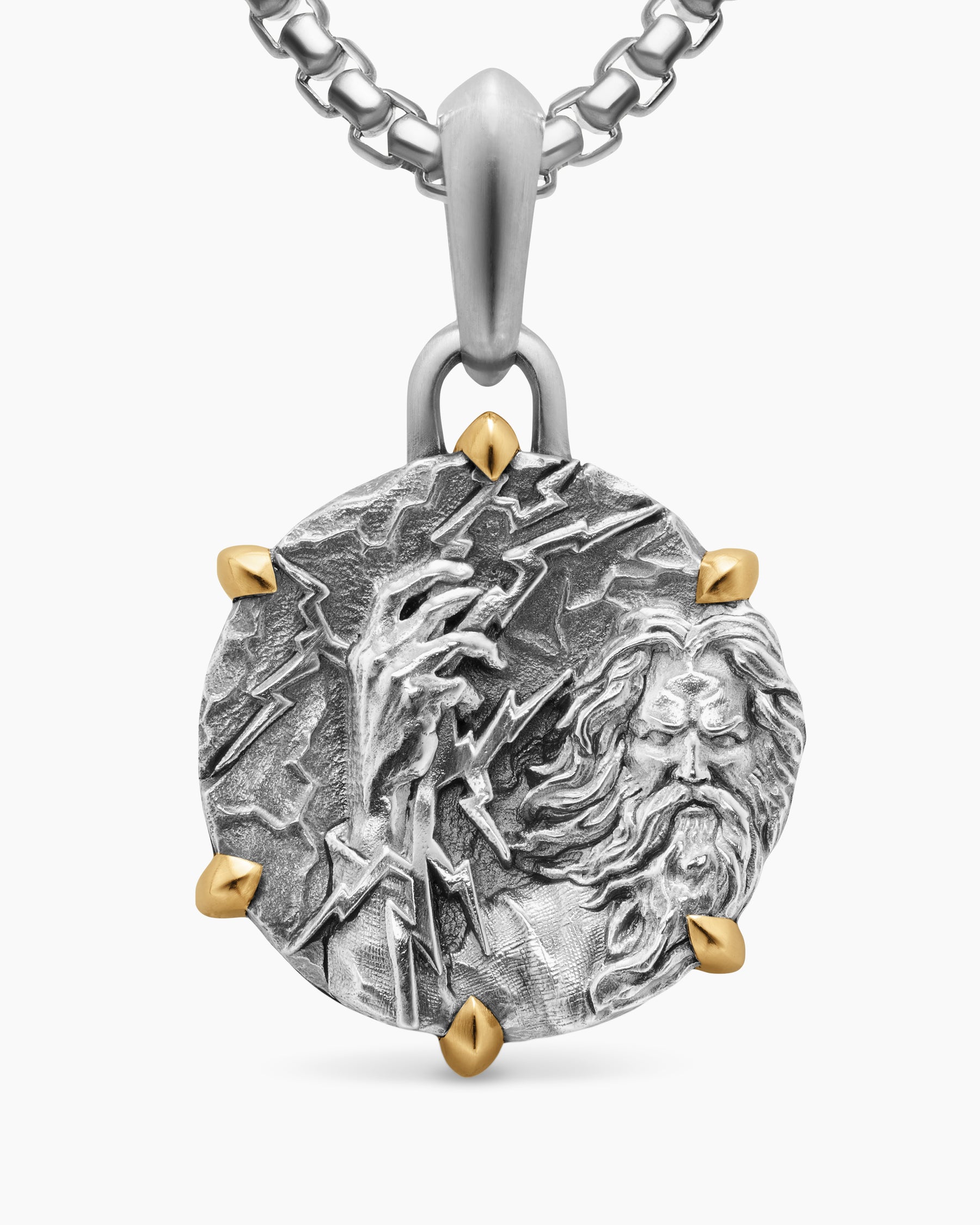 Zeus Amulet in Sterling Silver with 18K Yellow Gold, 26.4mm - Image 4