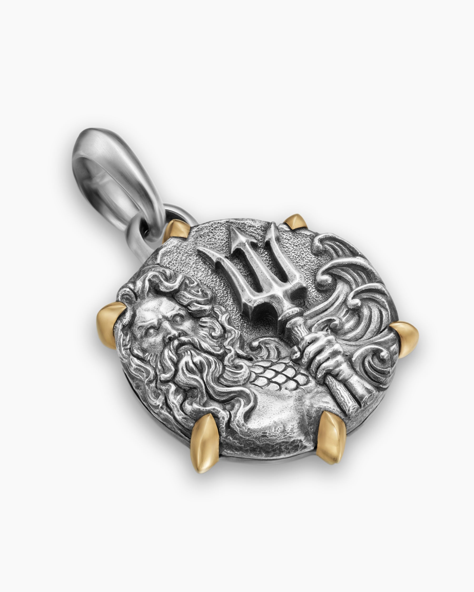 Alternative view of Poseidon Amulet in Sterling Silver with 18K Yellow Gold, 26.4mm