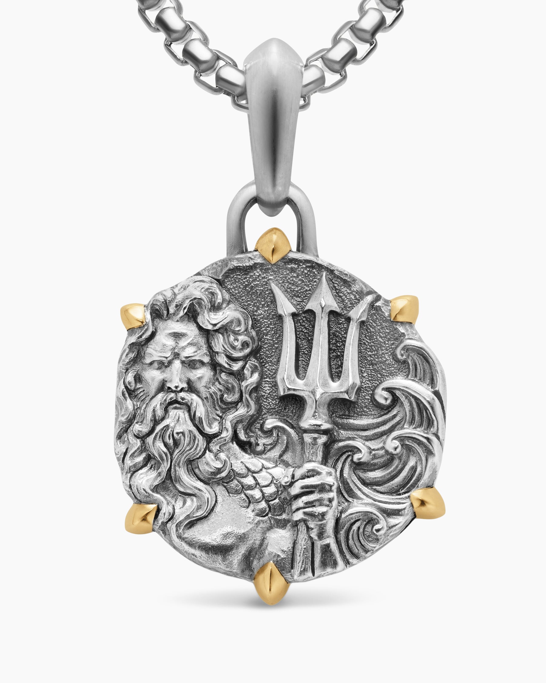 Poseidon Amulet in Sterling Silver with 18K Yellow Gold, 26.4mm - Image 4